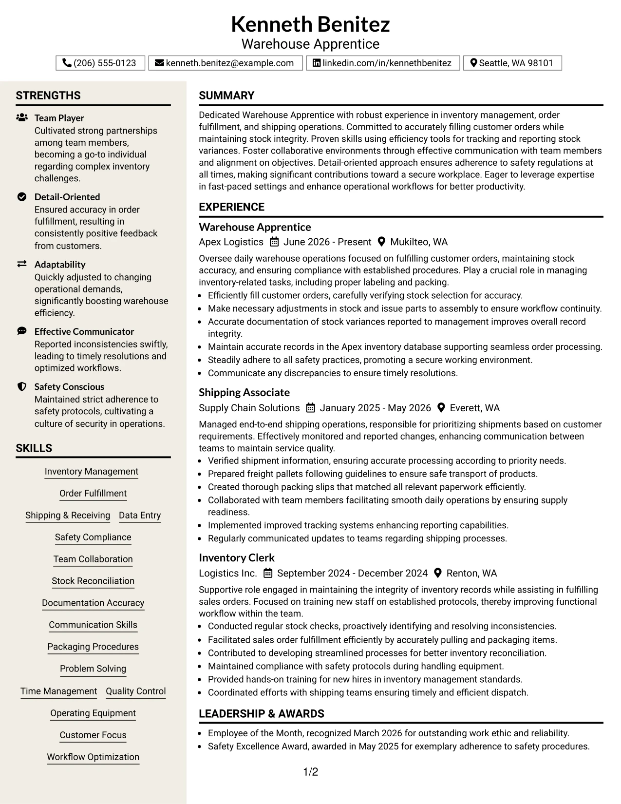 Resume Example Page 1