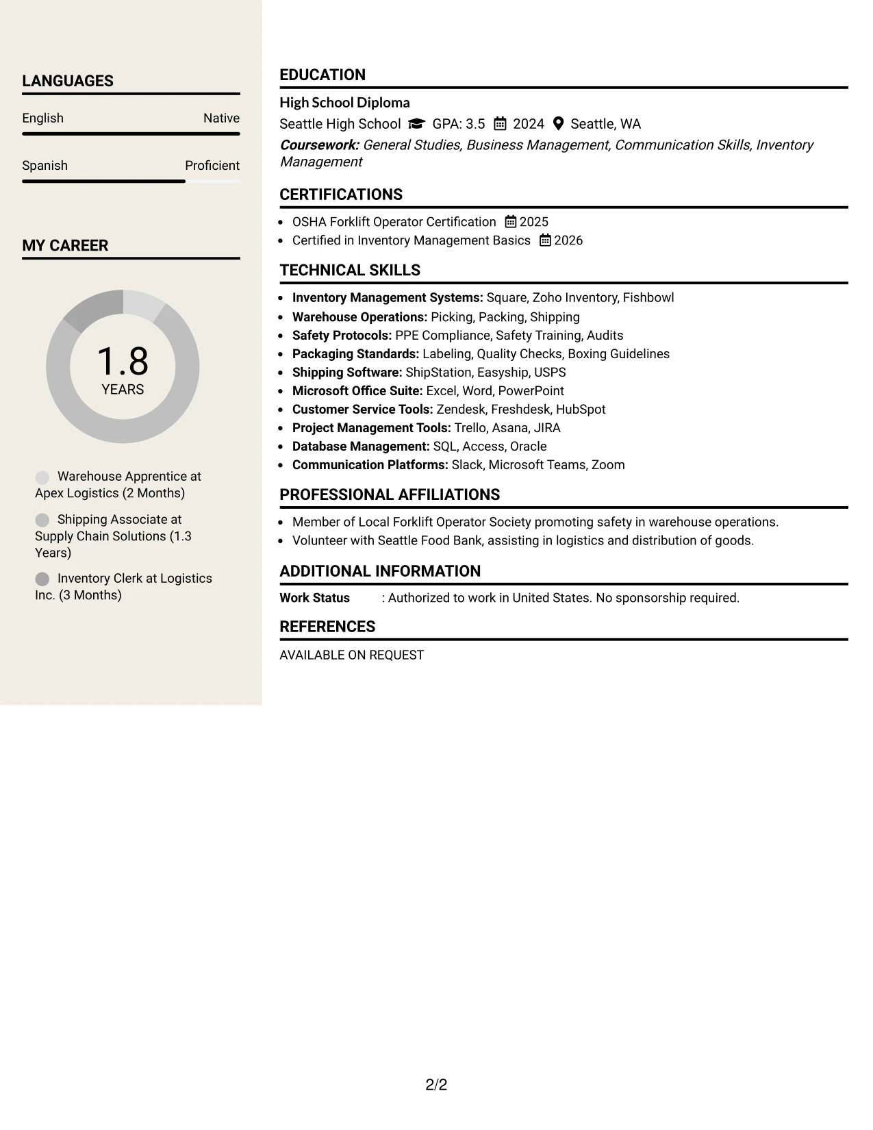Resume Example Page 2