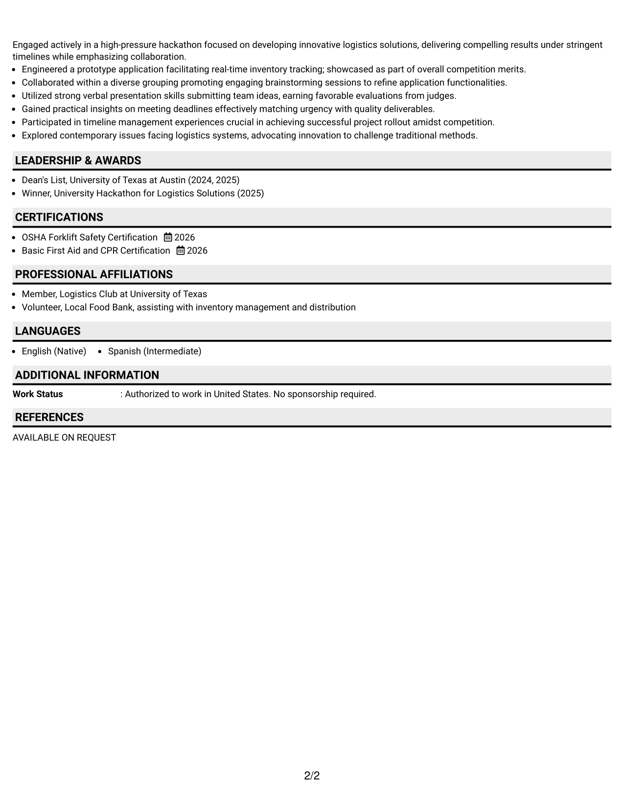 Resume Example Page 2