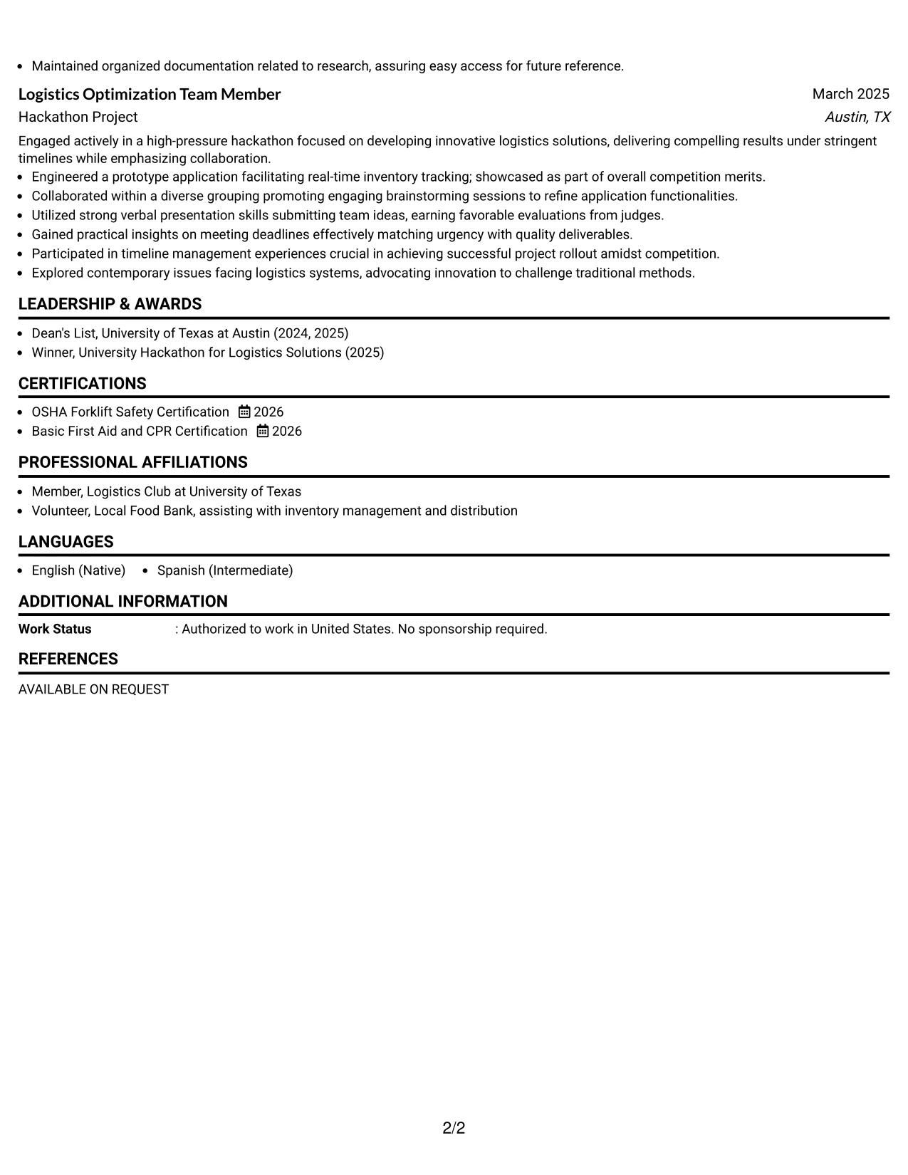 Resume Example Page 2