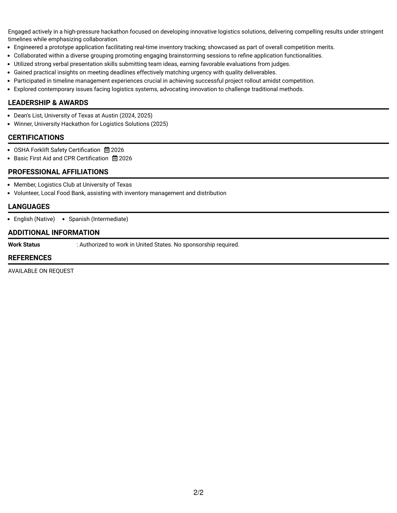 Resume Example Page 2