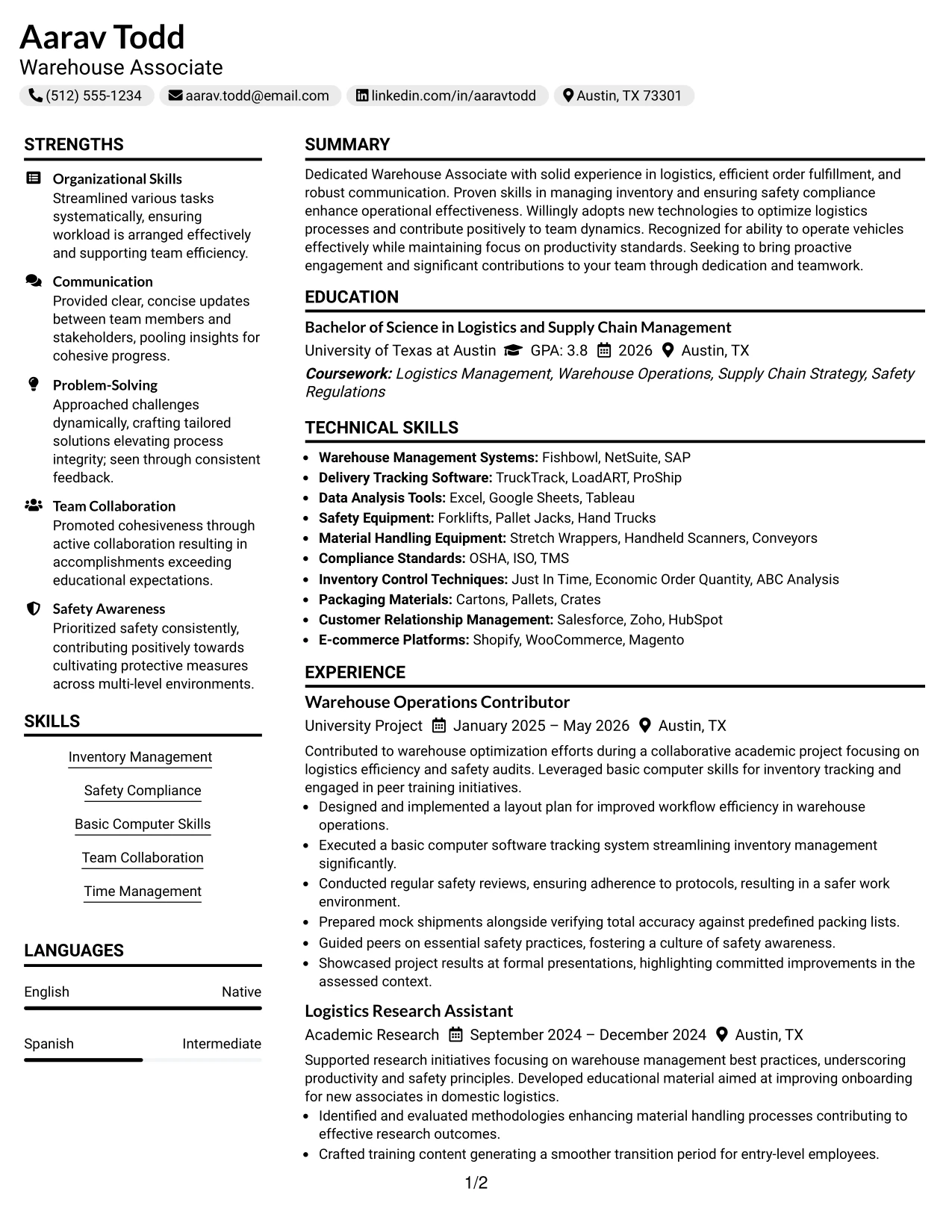 Resume Example Page 1