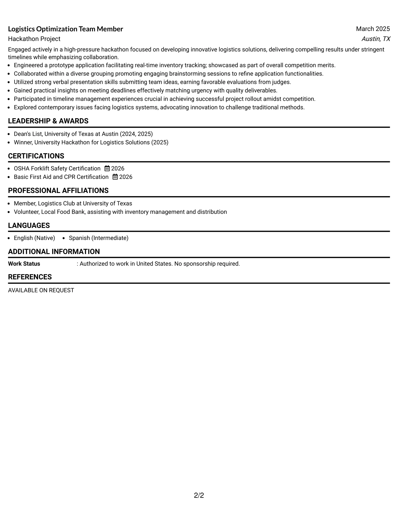 Resume Example Page 2
