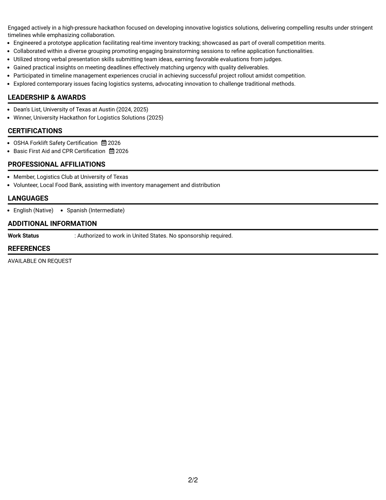 Resume Example Page 2