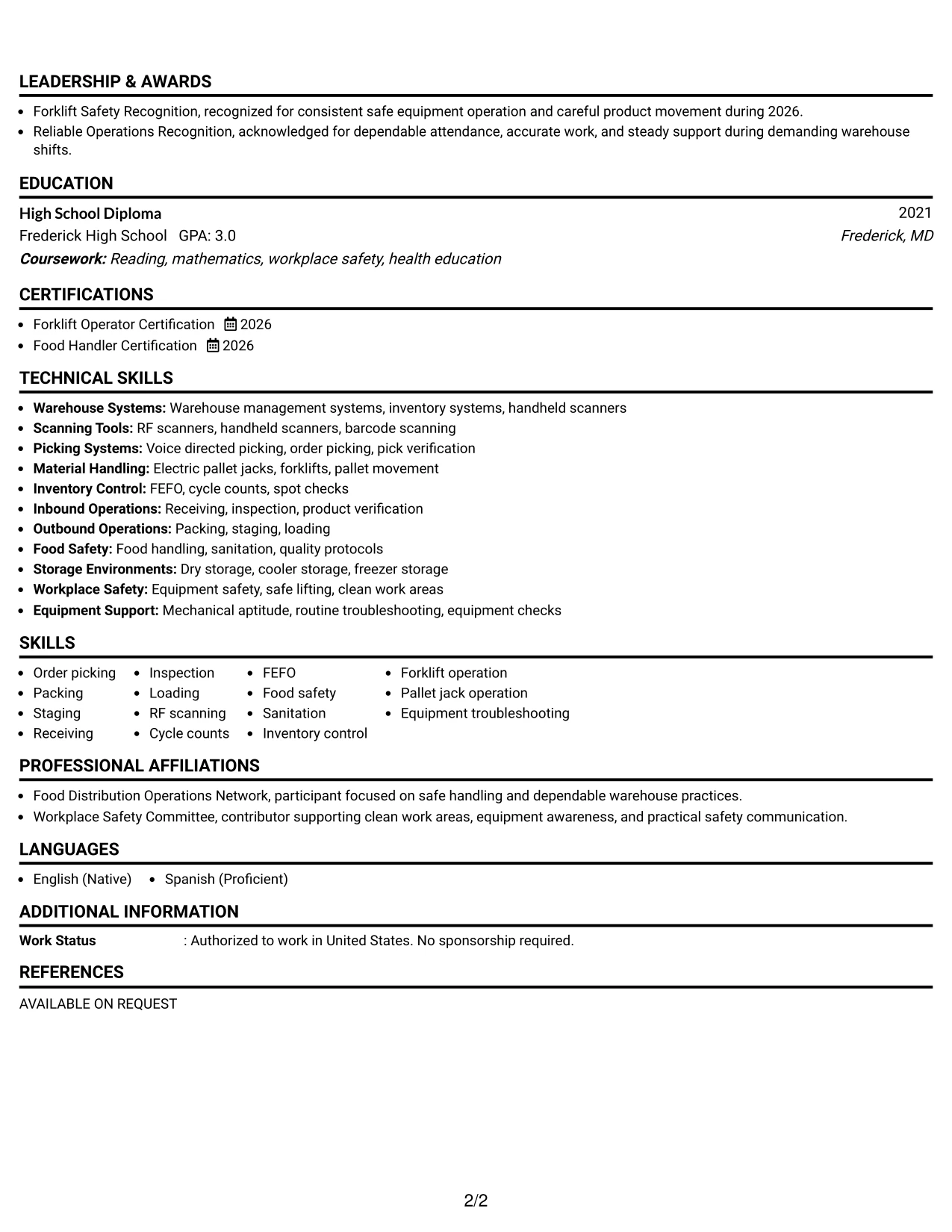 Resume Example Page 2