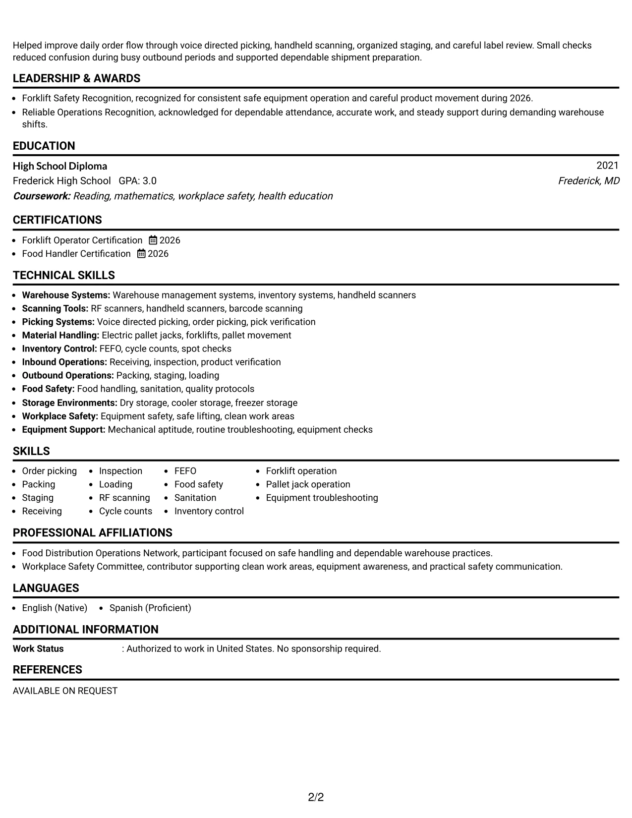 Resume Example Page 2