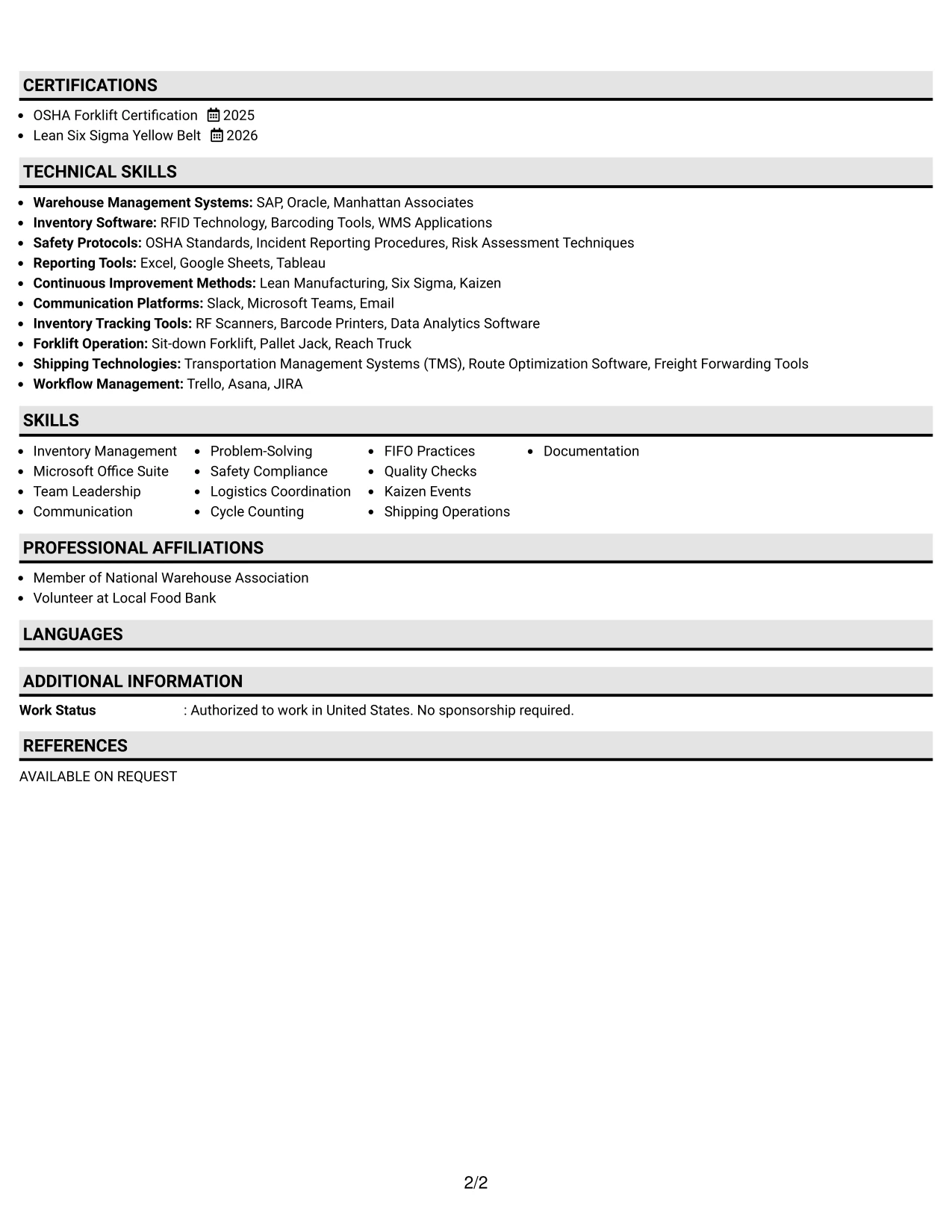 Resume Example Page 2