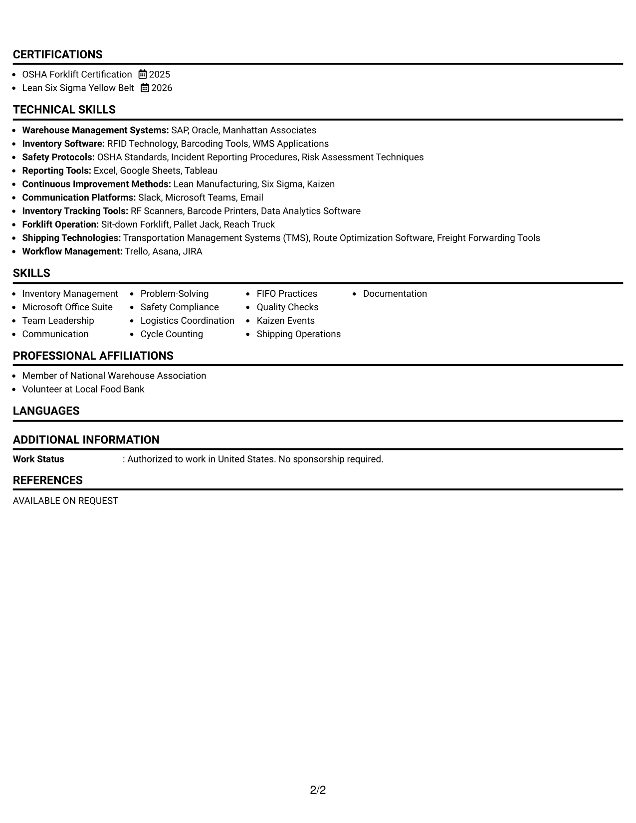 Resume Example Page 2