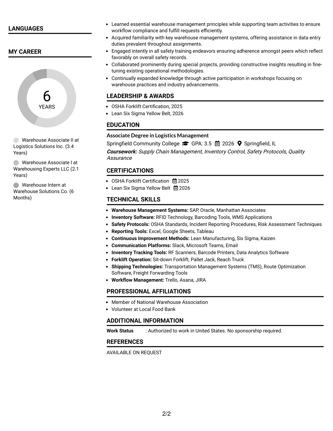 Resume Example Page 2