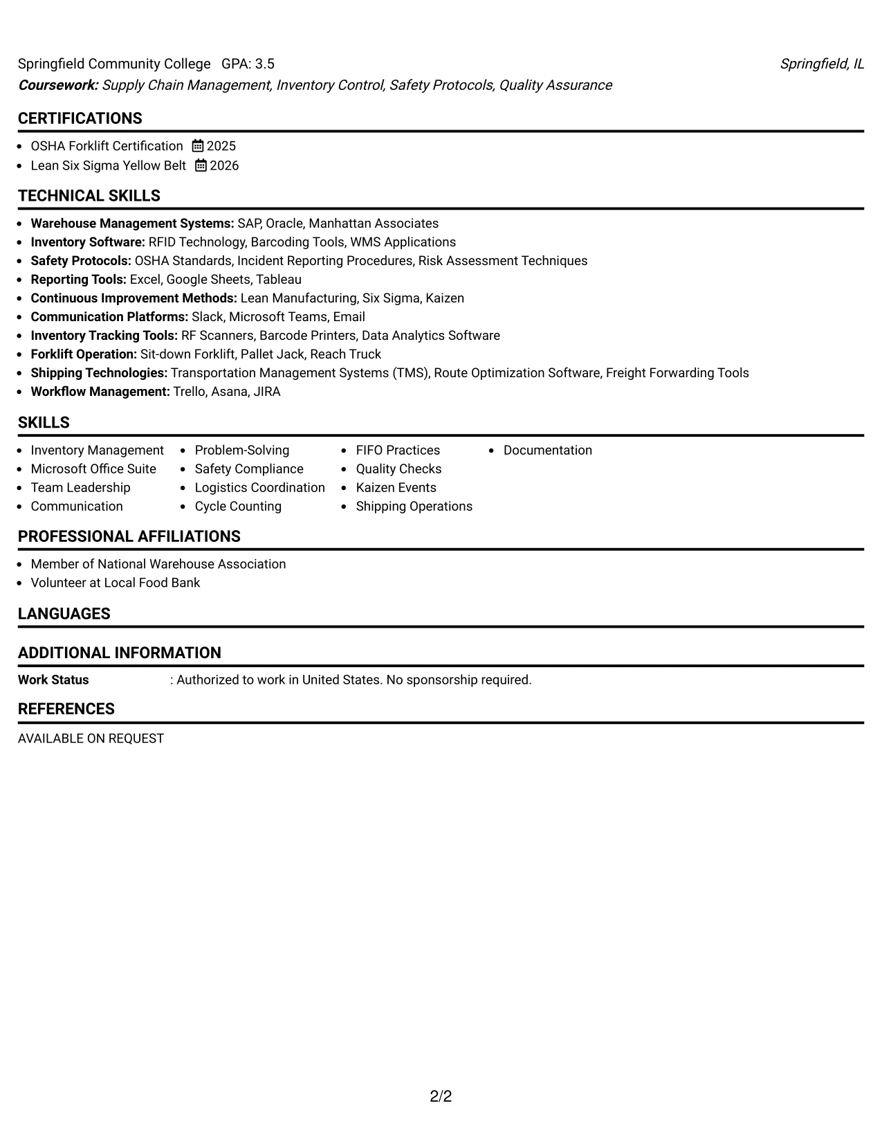 Resume Example Page 2