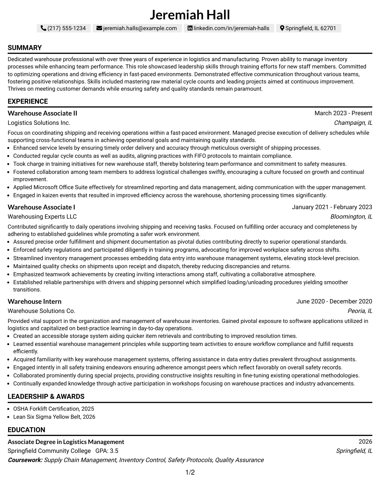 Resume Example Page 1