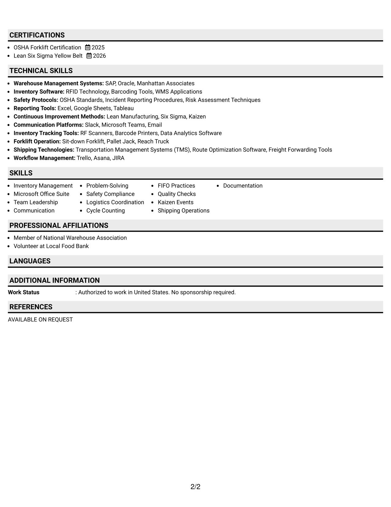 Resume Example Page 2