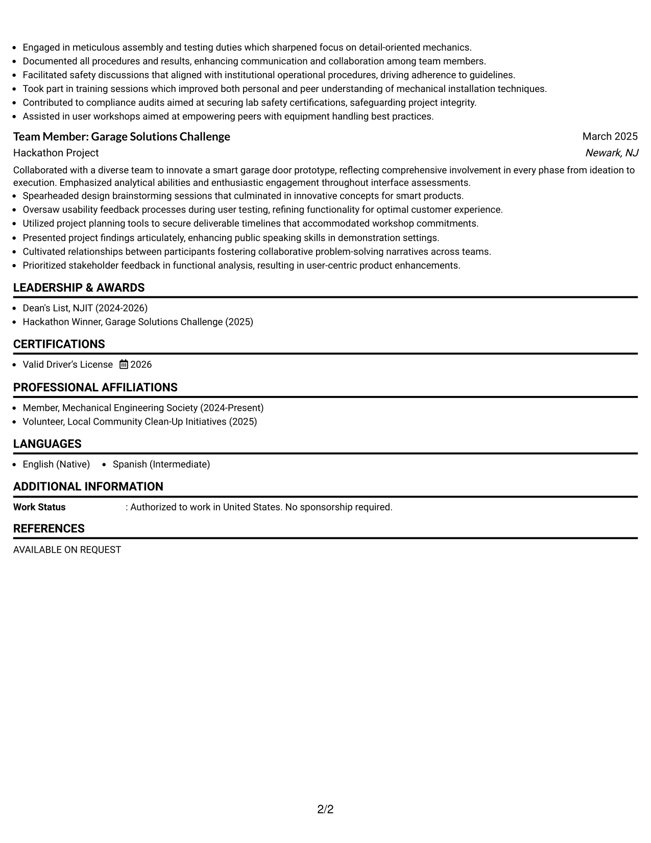 Resume Example Page 2