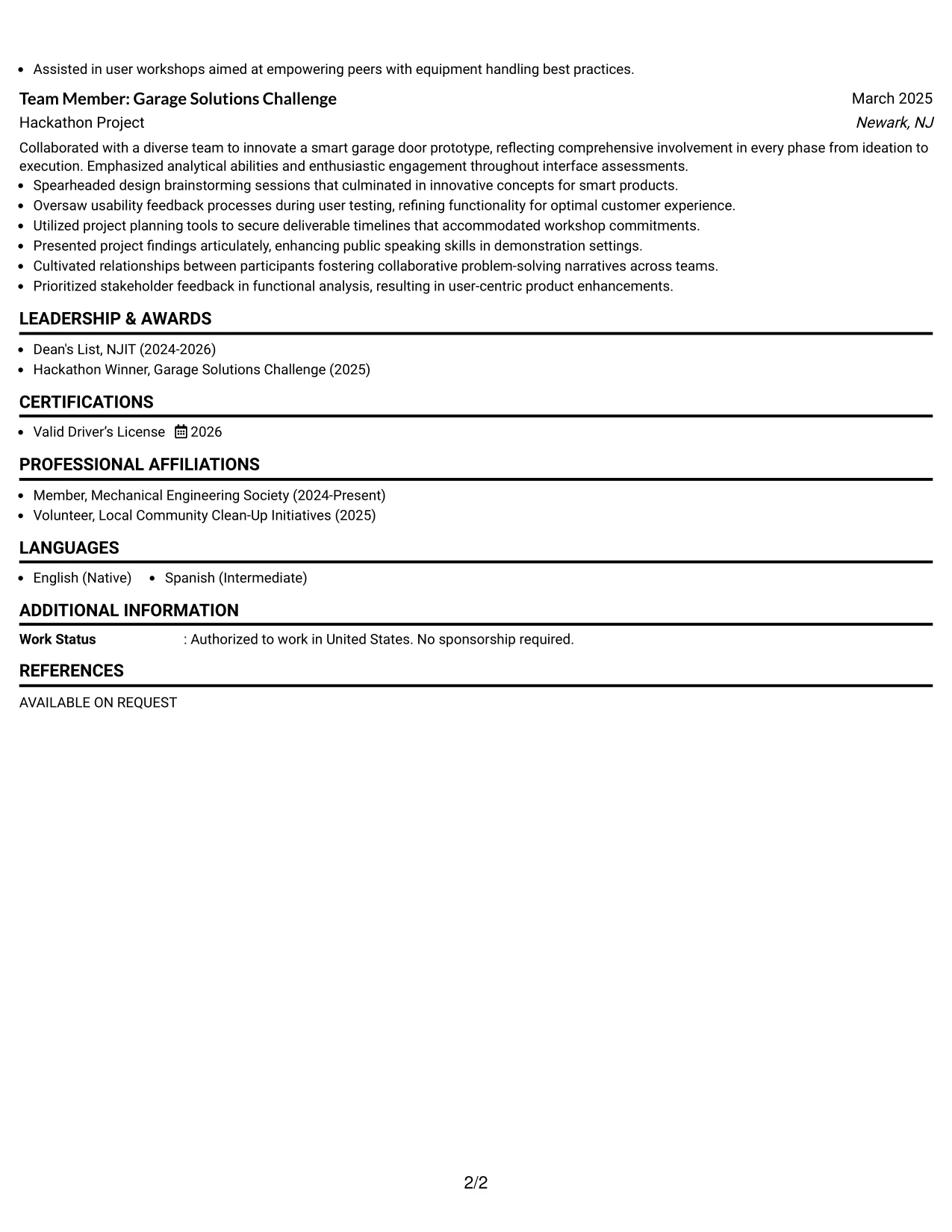 Resume Example Page 2