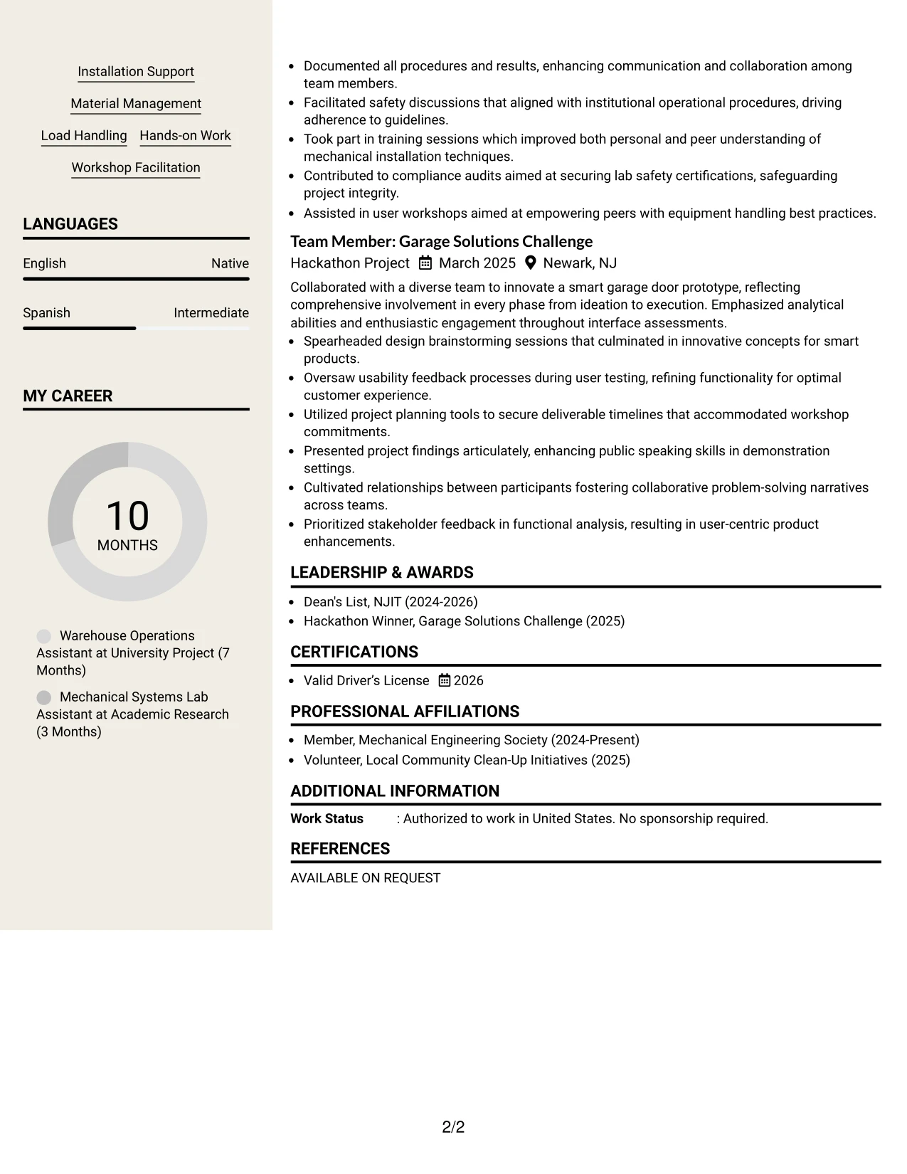 Resume Example Page 2
