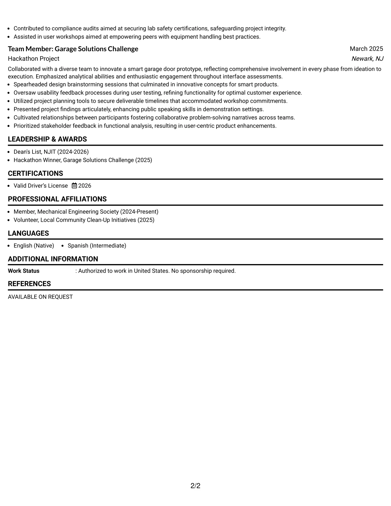 Resume Example Page 2