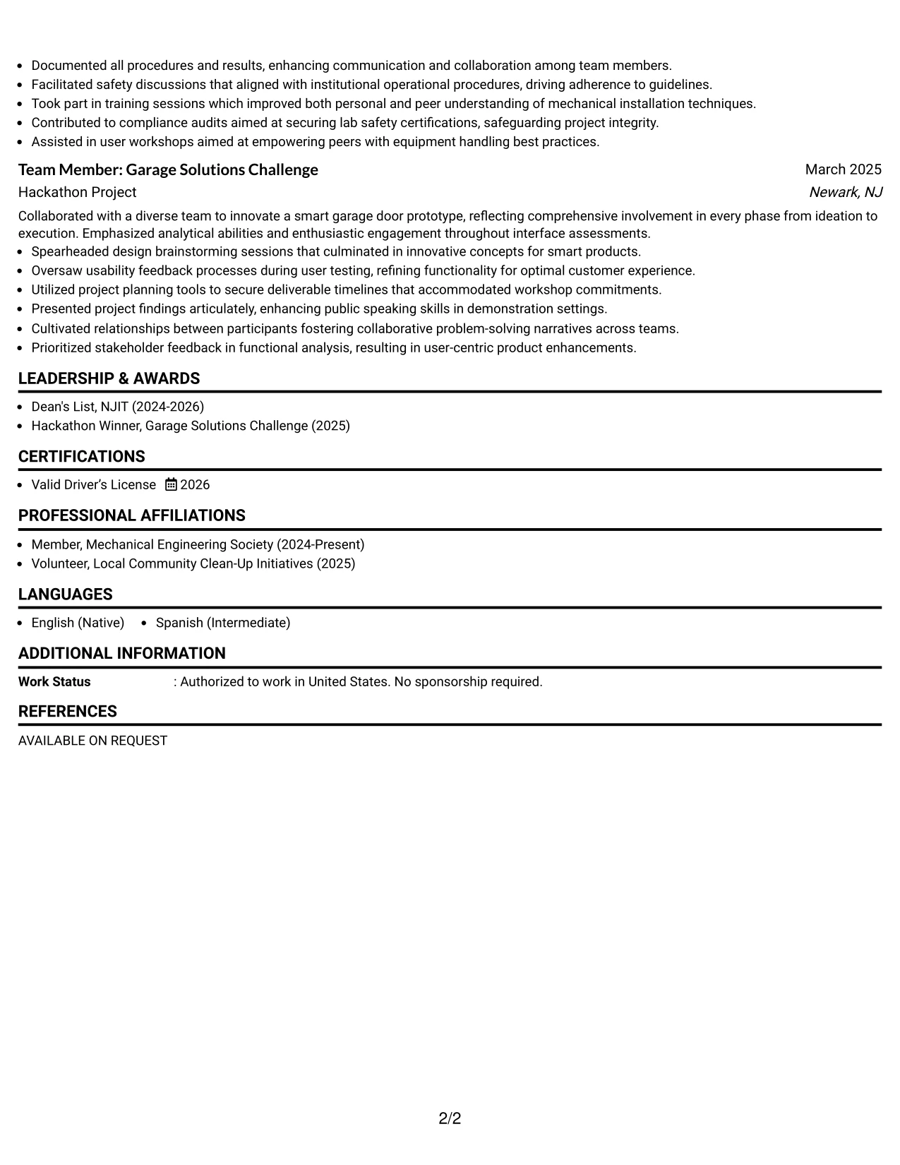 Resume Example Page 2