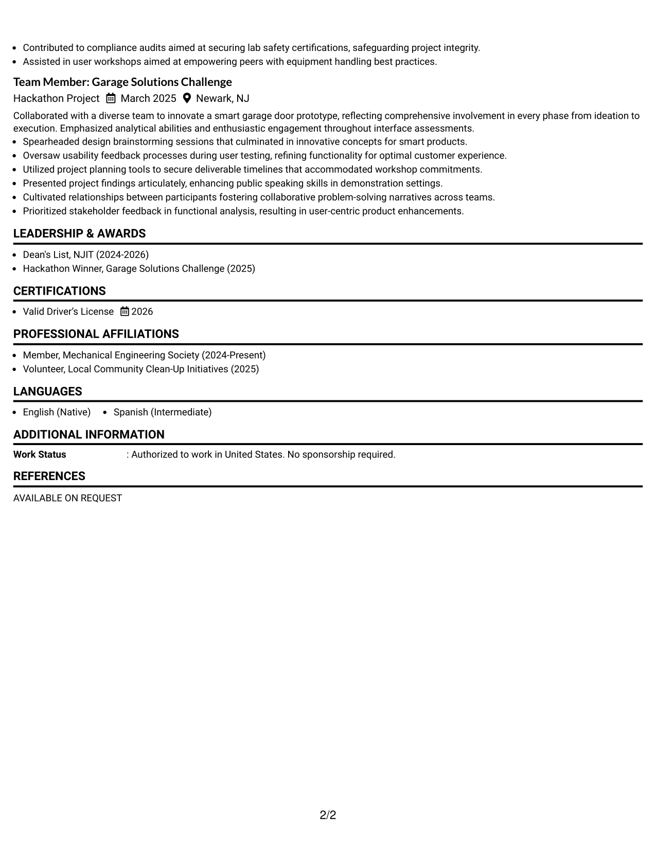 Resume Example Page 2