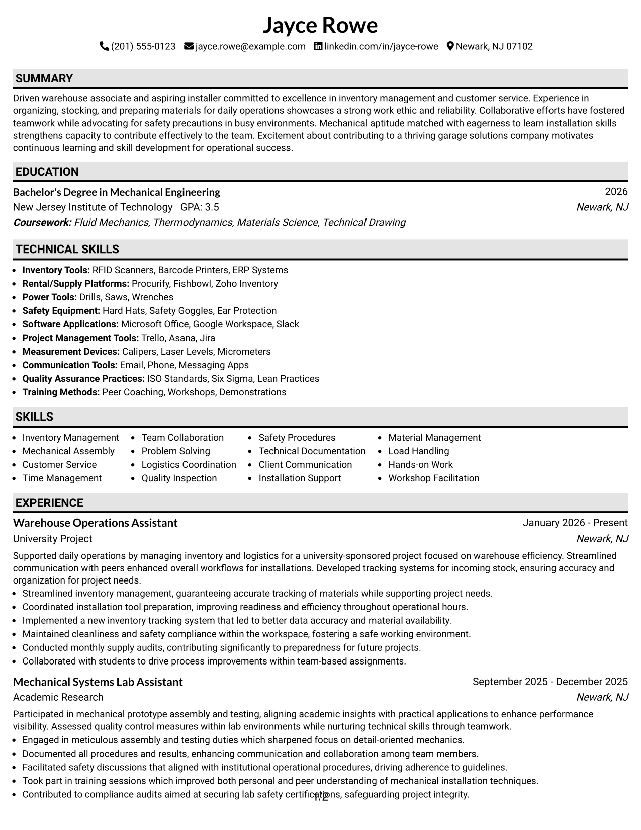 Resume Example Page 1