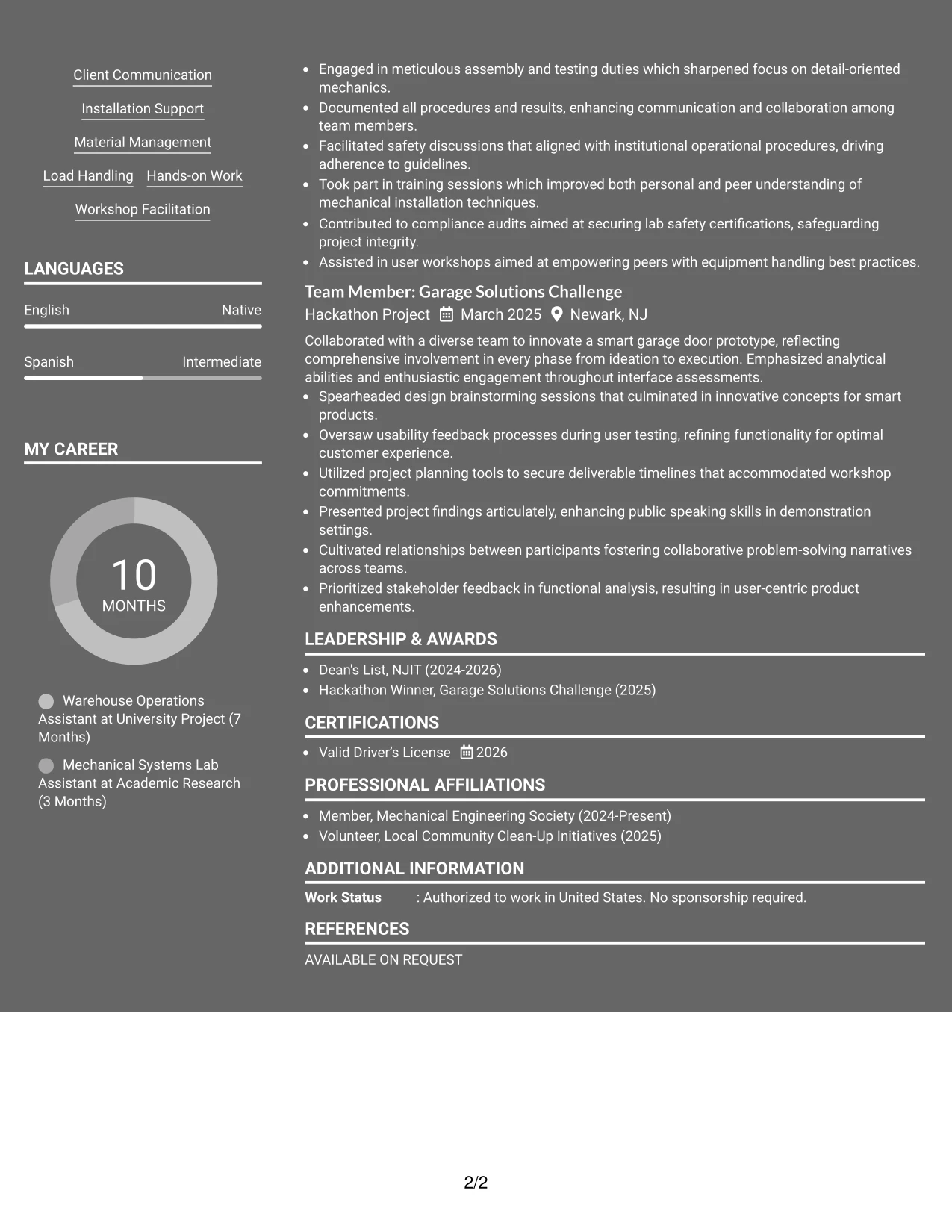 Resume Example Page 2