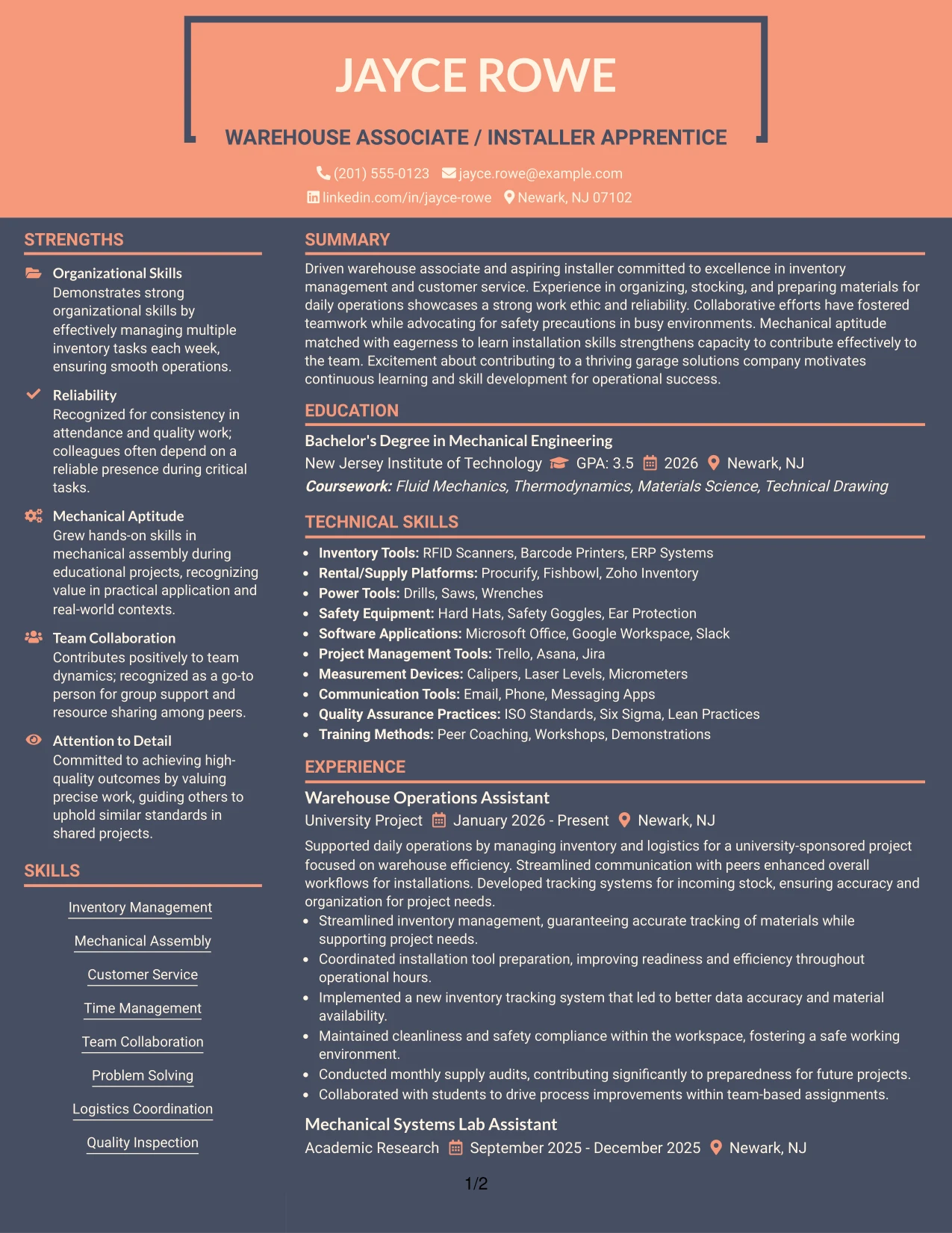 Resume Example Page 1
