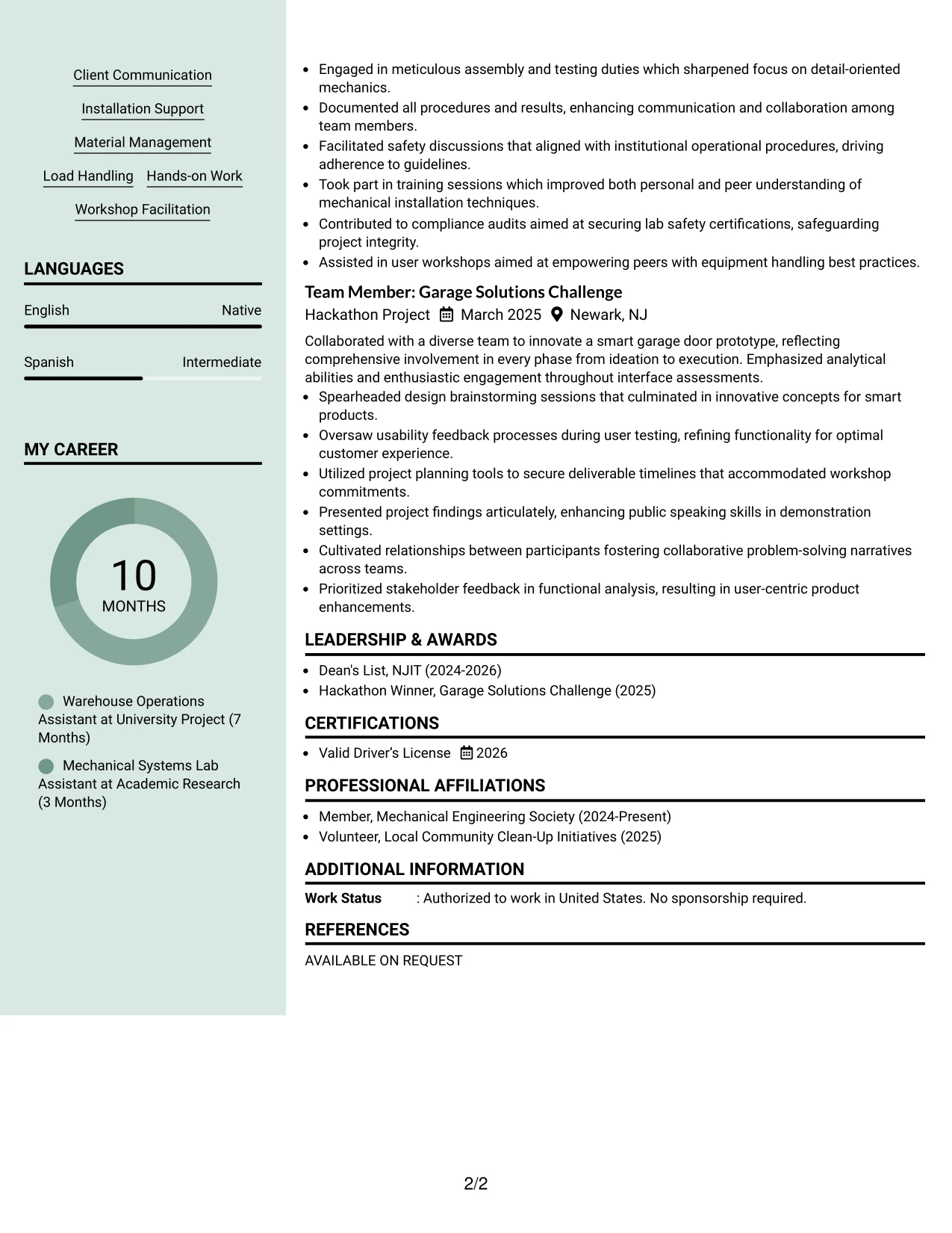 Resume Example Page 2