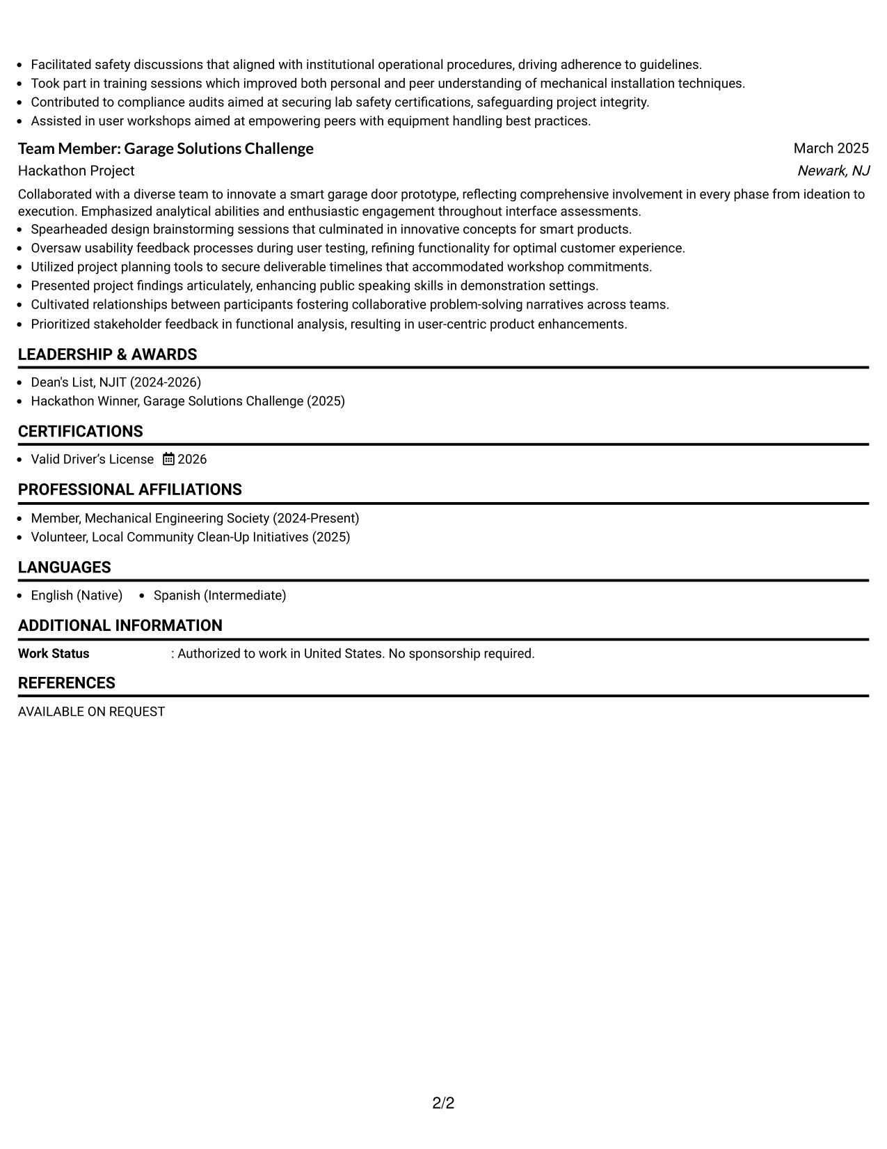 Resume Example Page 2