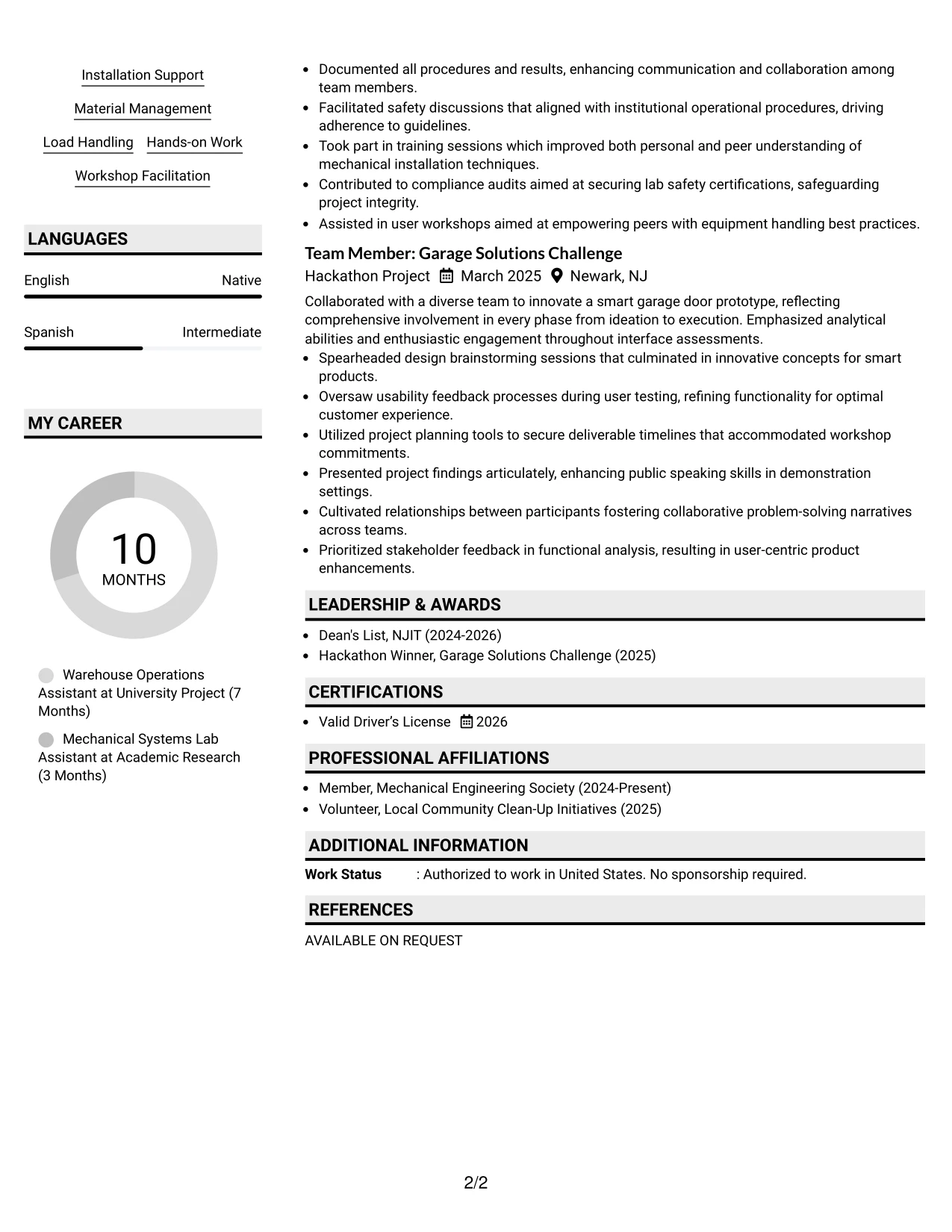 Resume Example Page 2