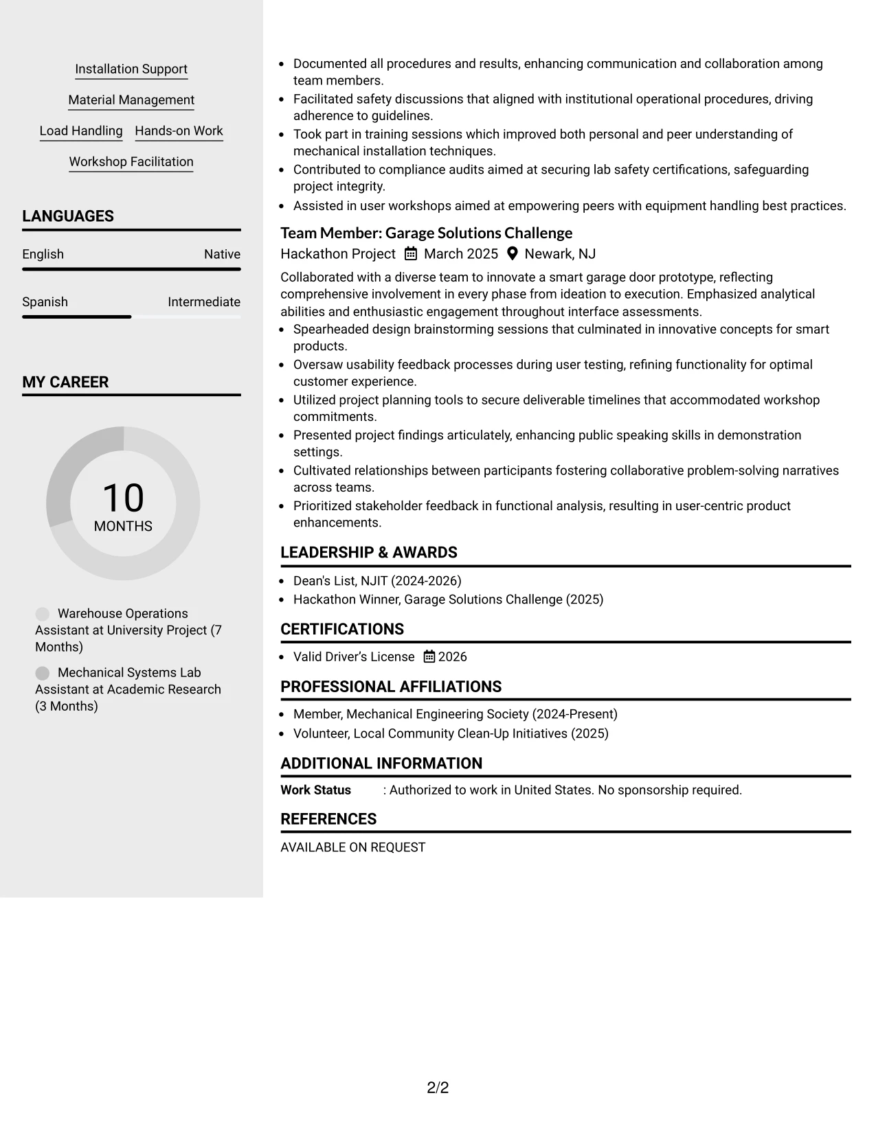 Resume Example Page 2