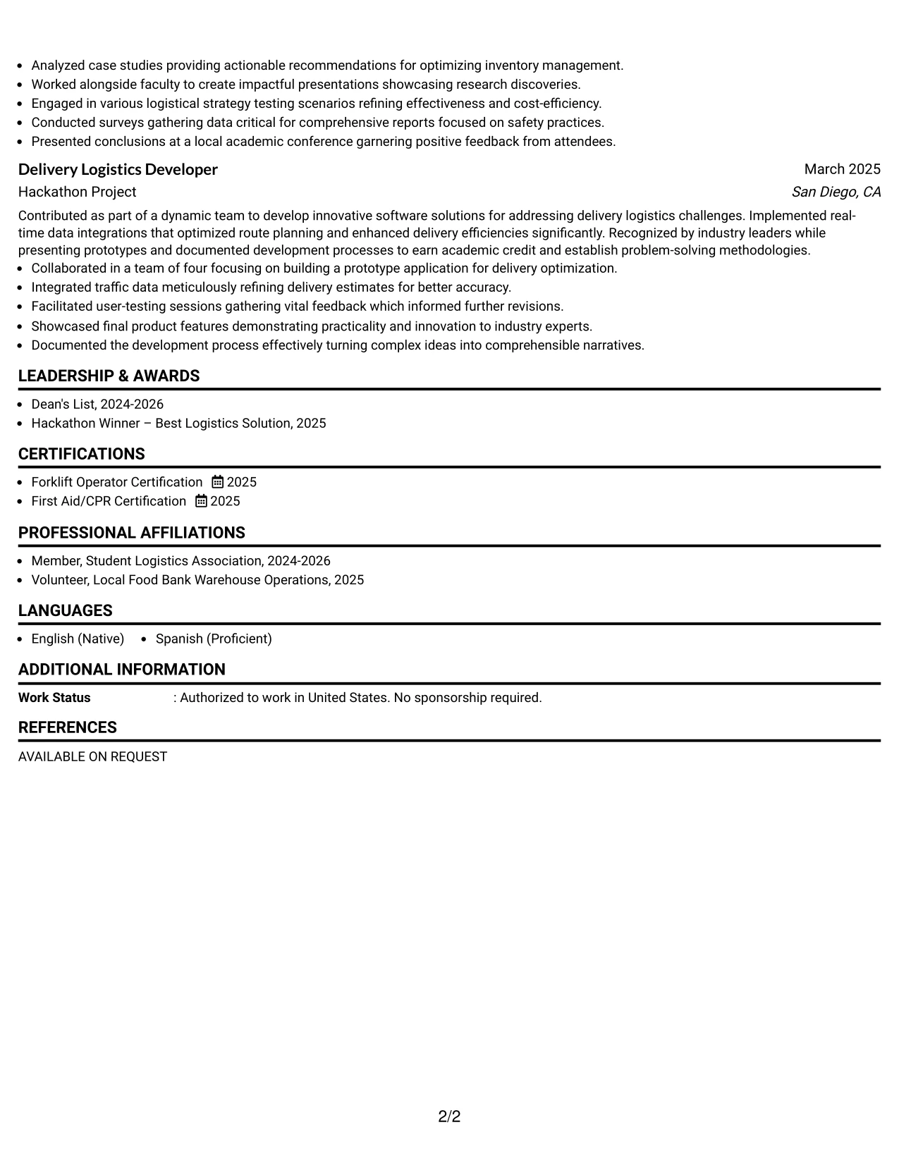 Resume Example Page 2