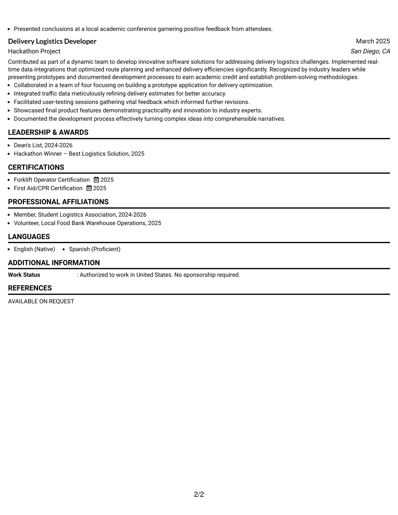 Resume Example Page 2