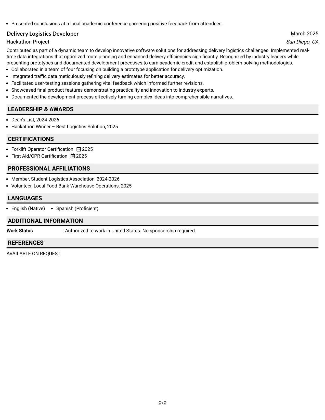 Resume Example Page 2