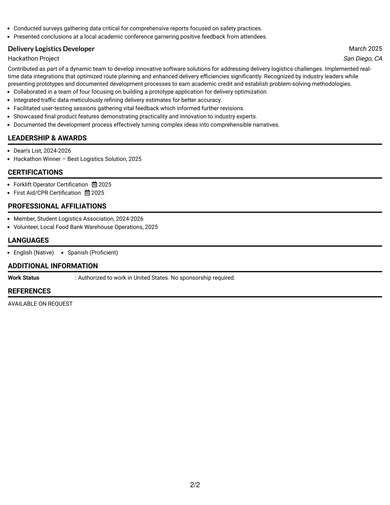 Resume Example Page 2