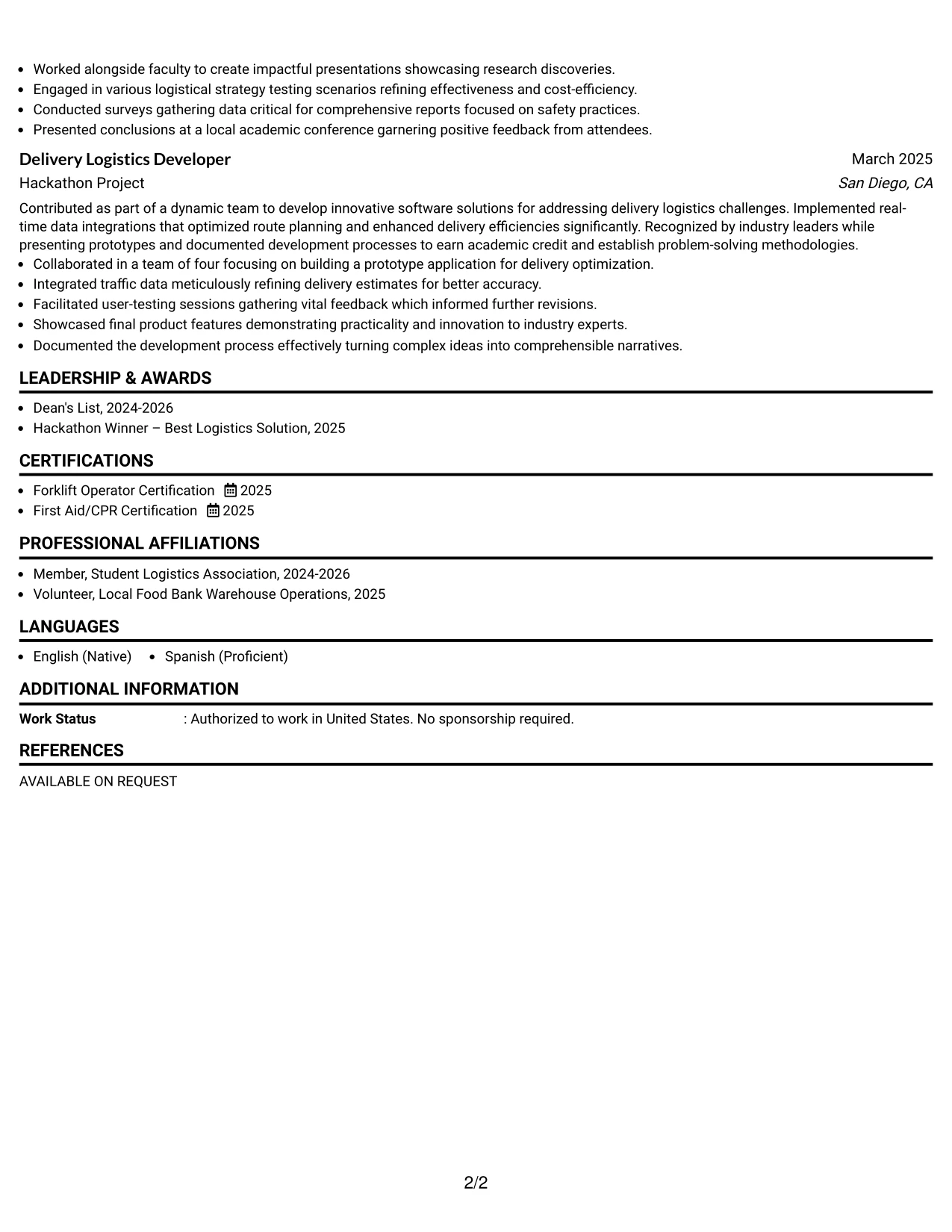 Resume Example Page 2