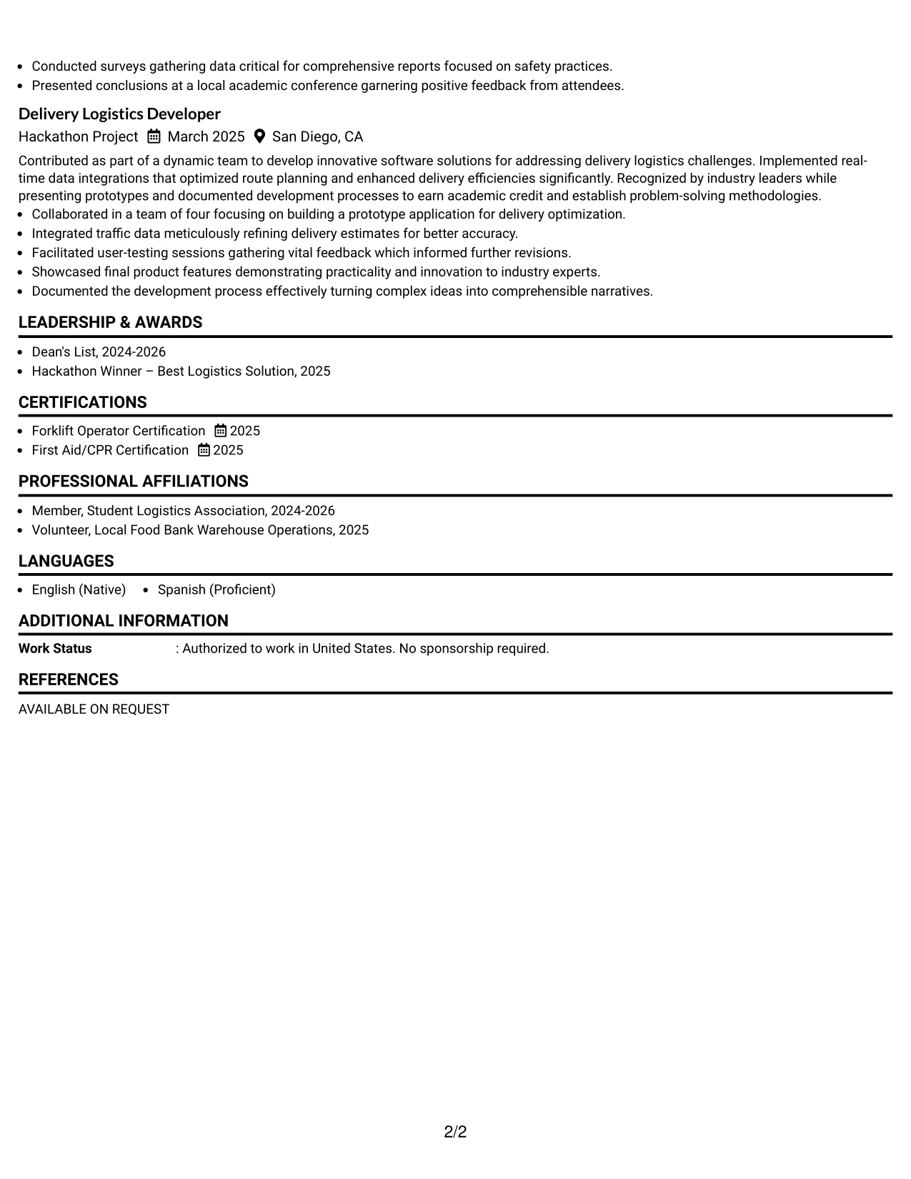 Resume Example Page 2