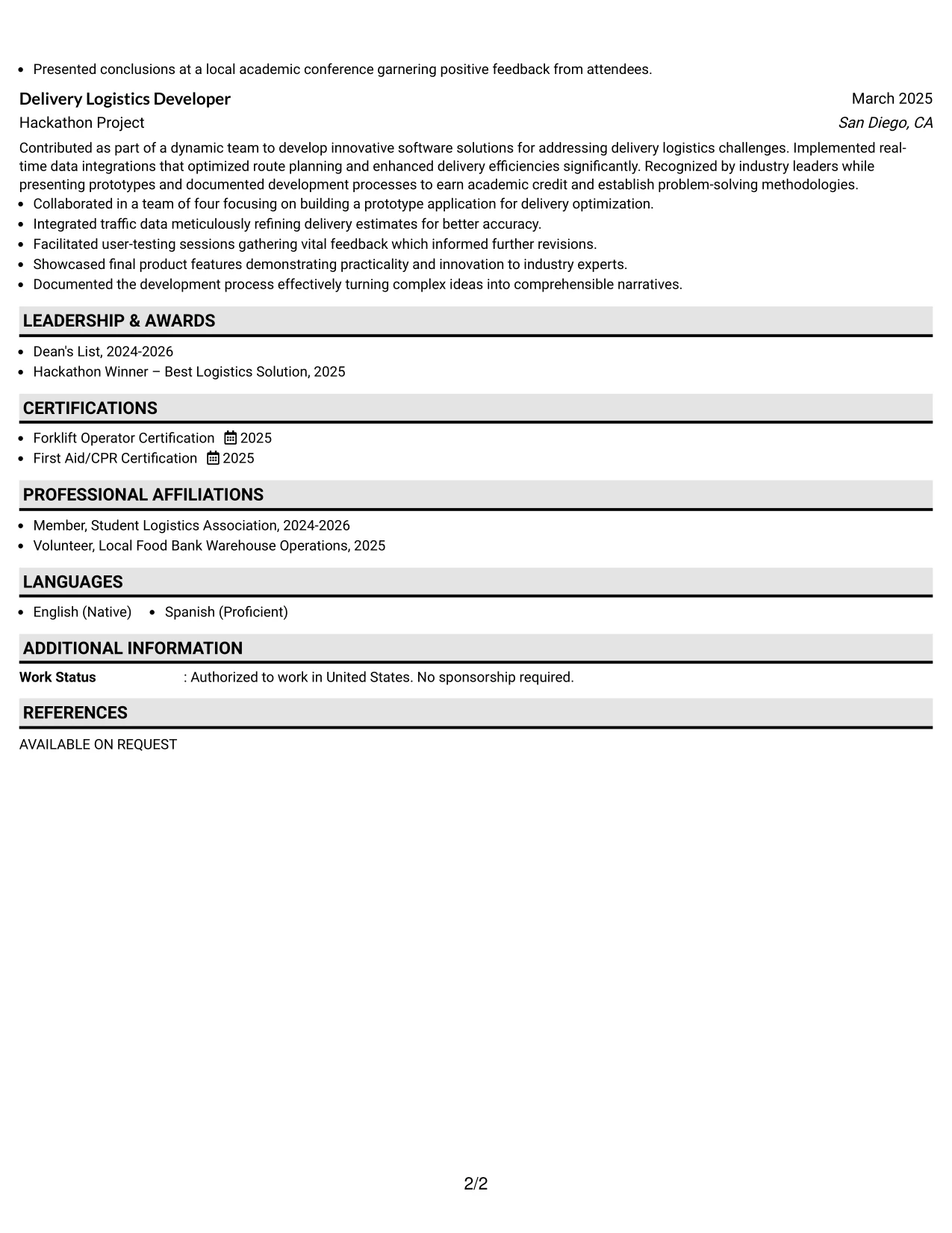 Resume Example Page 2