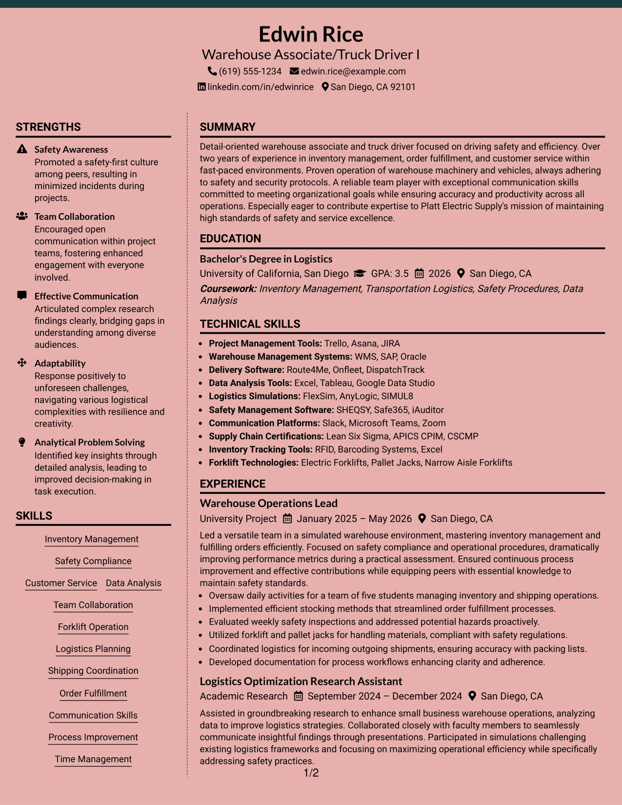 Resume Example Page 1