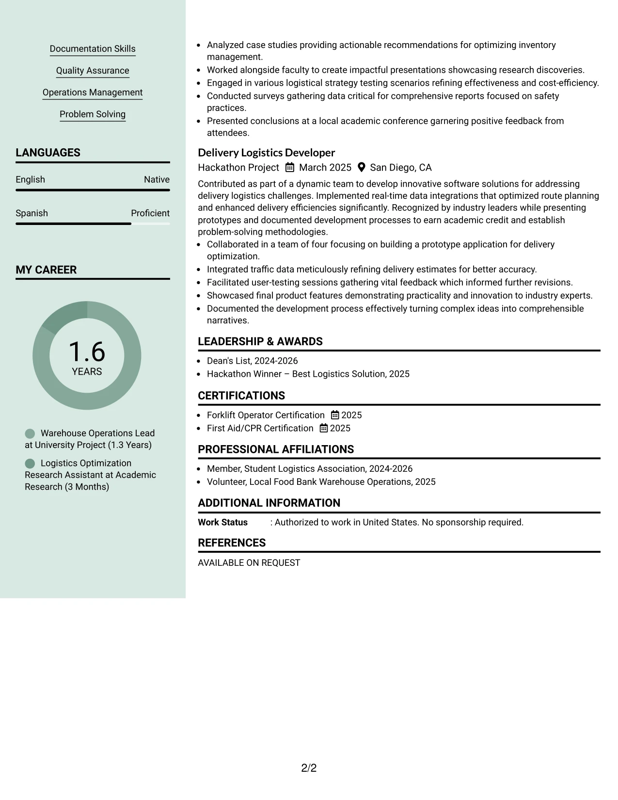 Resume Example Page 2