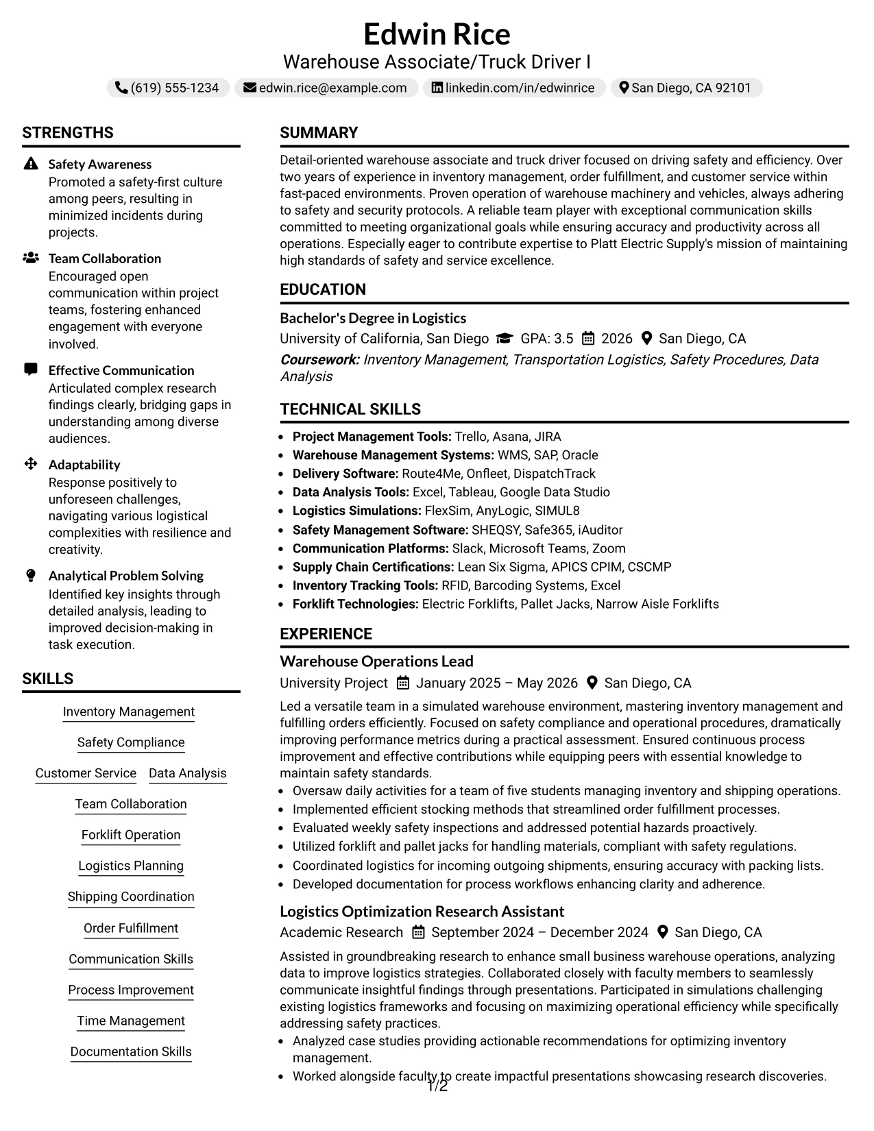 Resume Example Page 1
