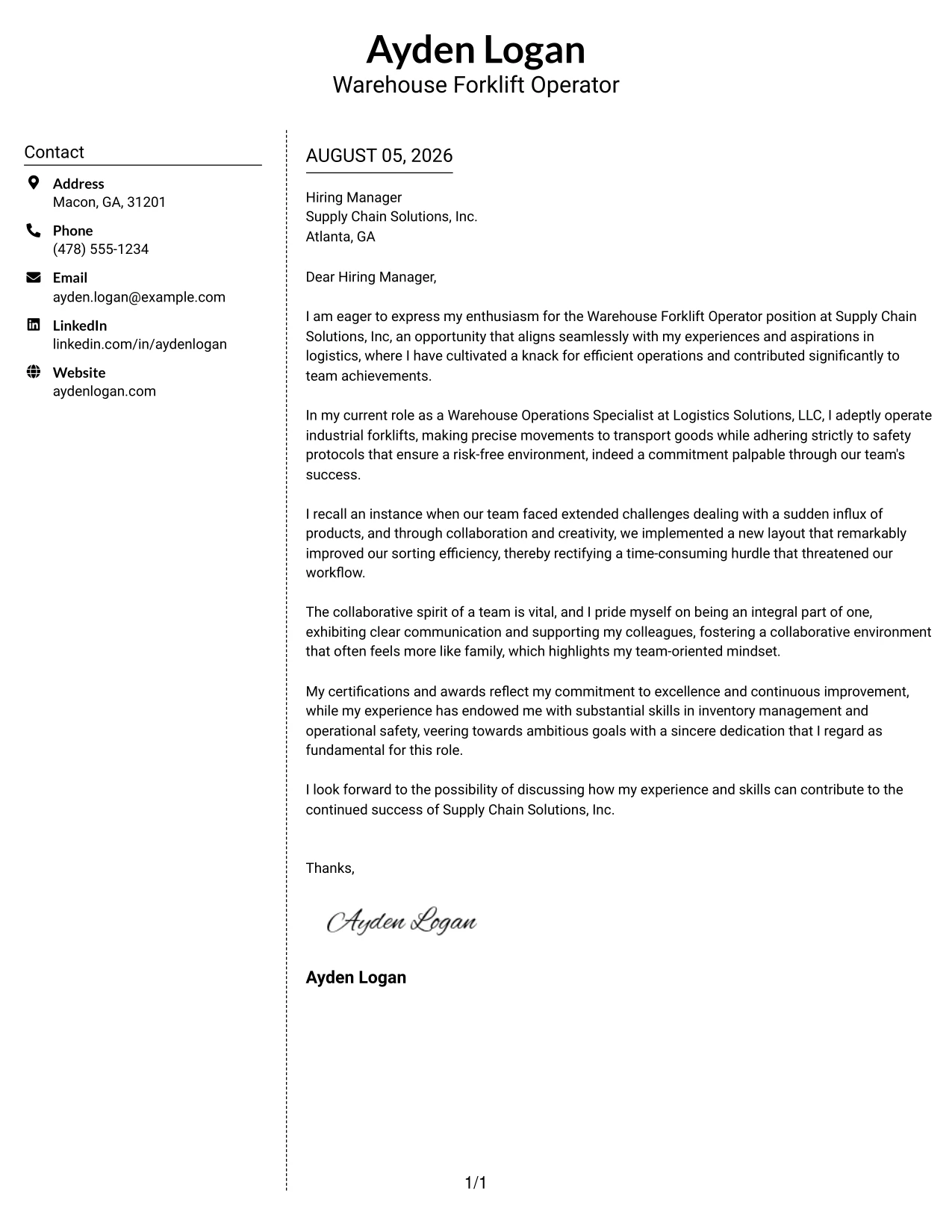 Resume Example Page 1