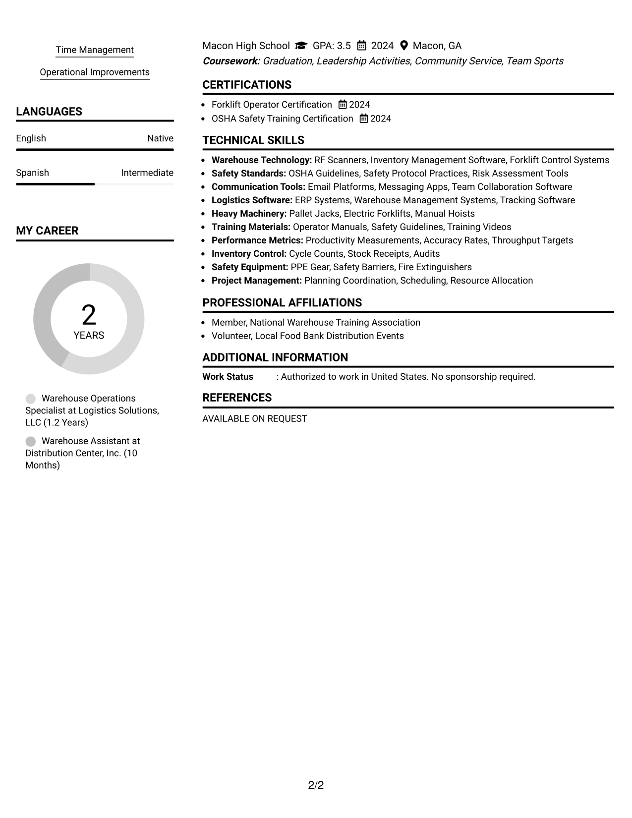Resume Example Page 2