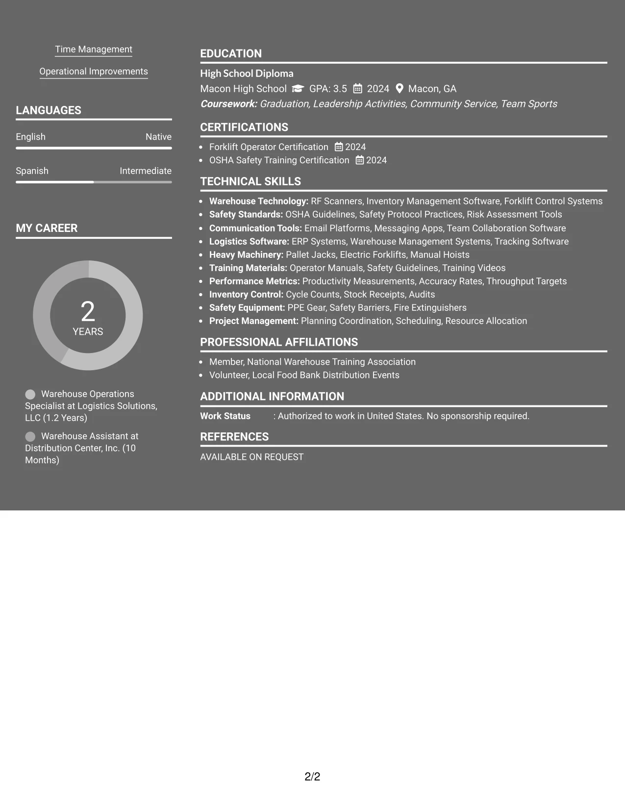 Resume Example Page 2