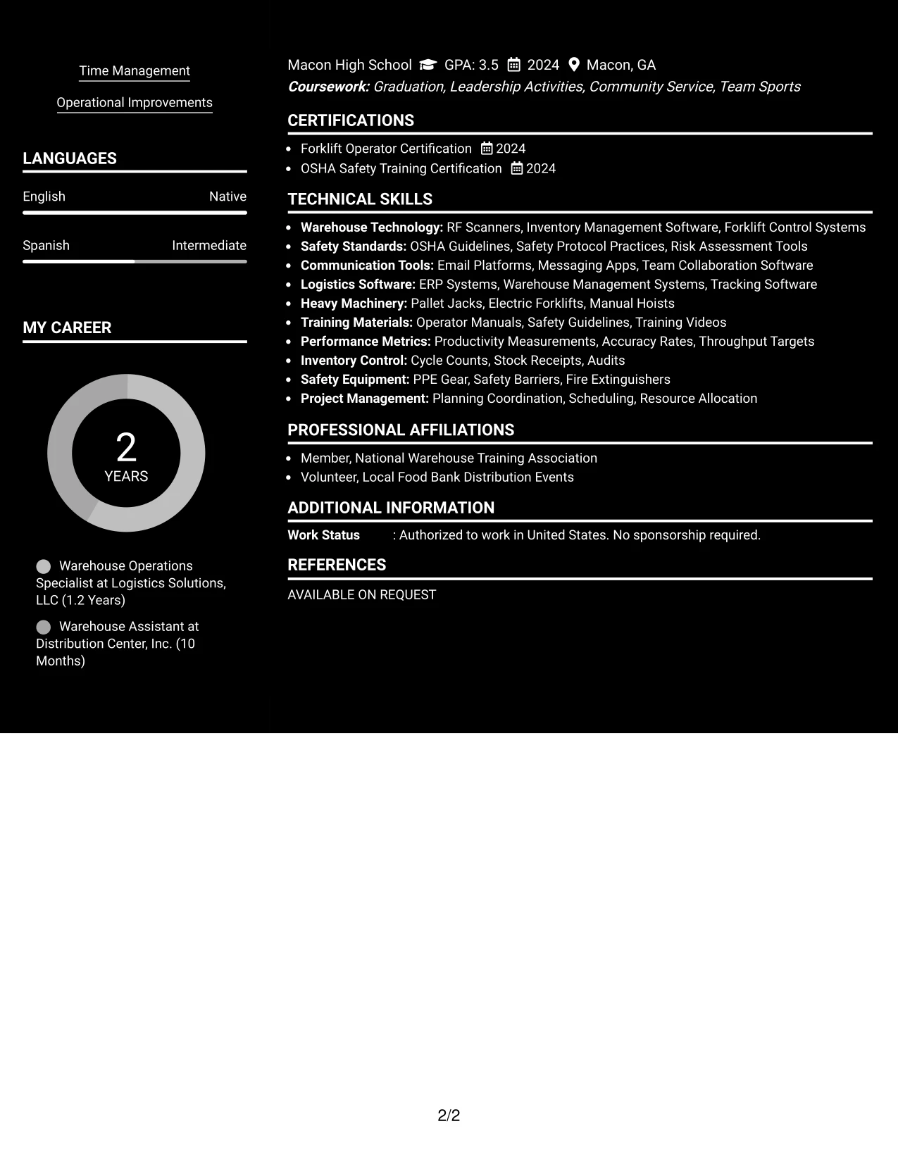 Resume Example Page 2