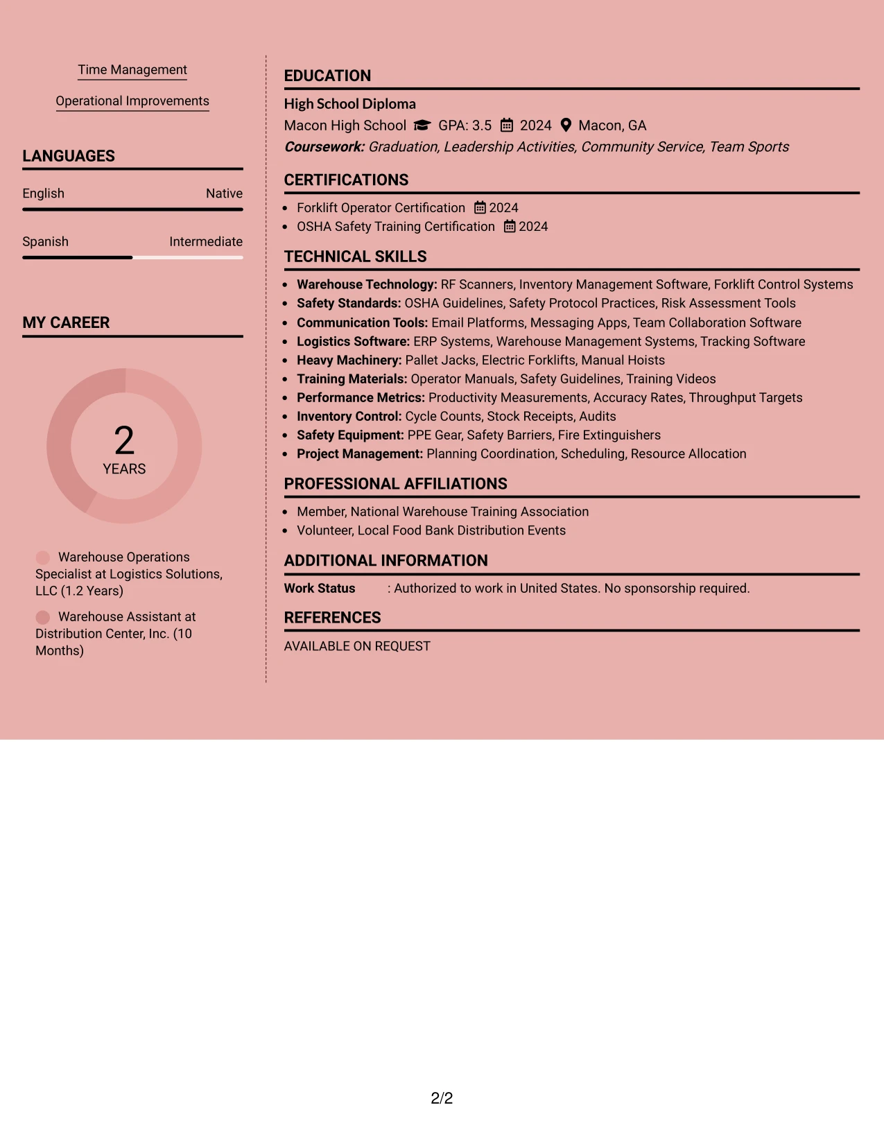 Resume Example Page 2