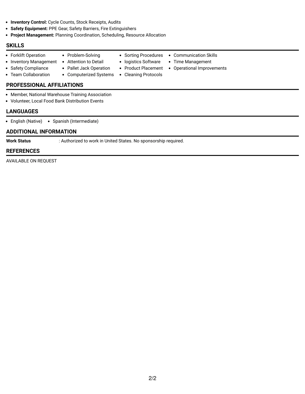 Resume Example Page 2