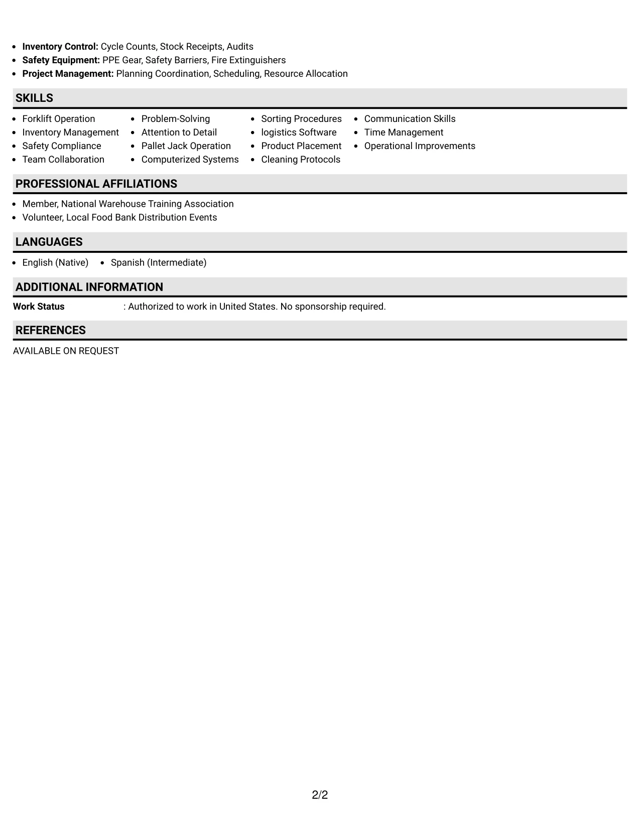 Resume Example Page 2