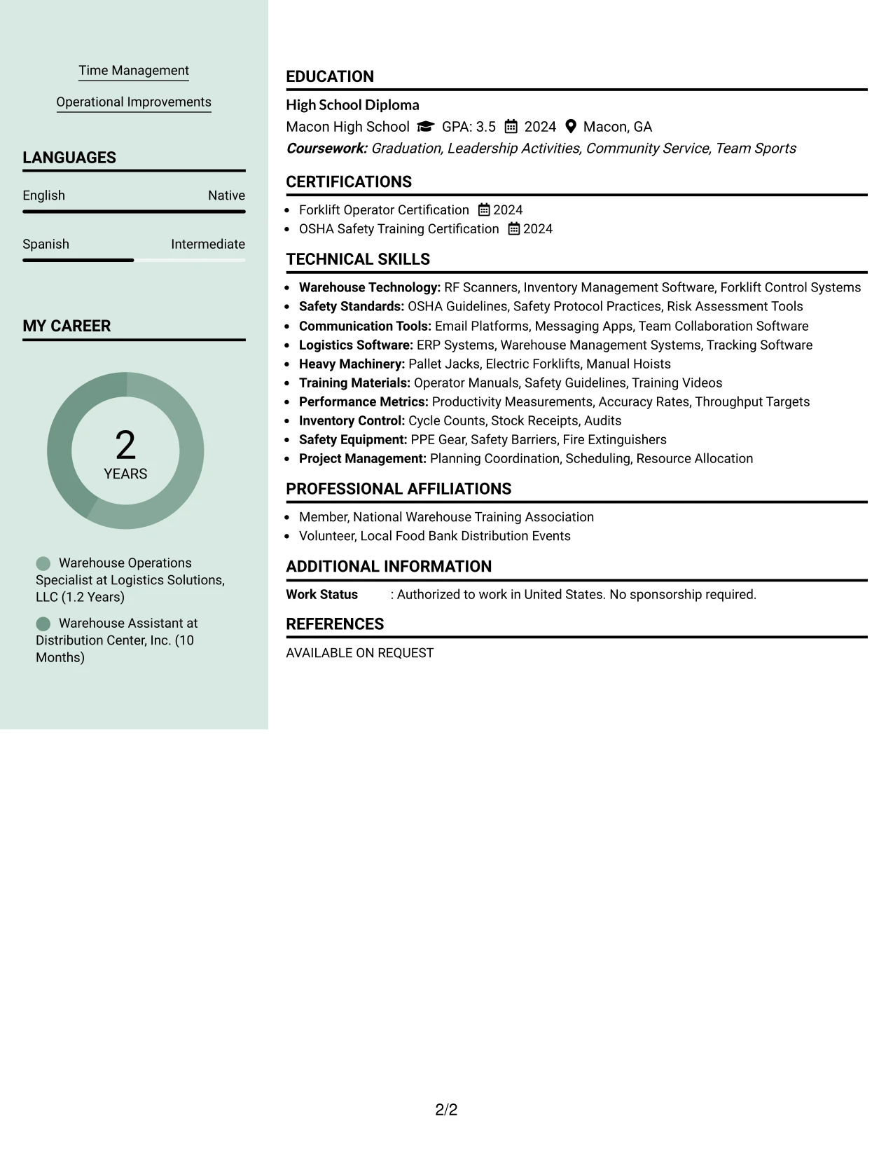 Resume Example Page 2