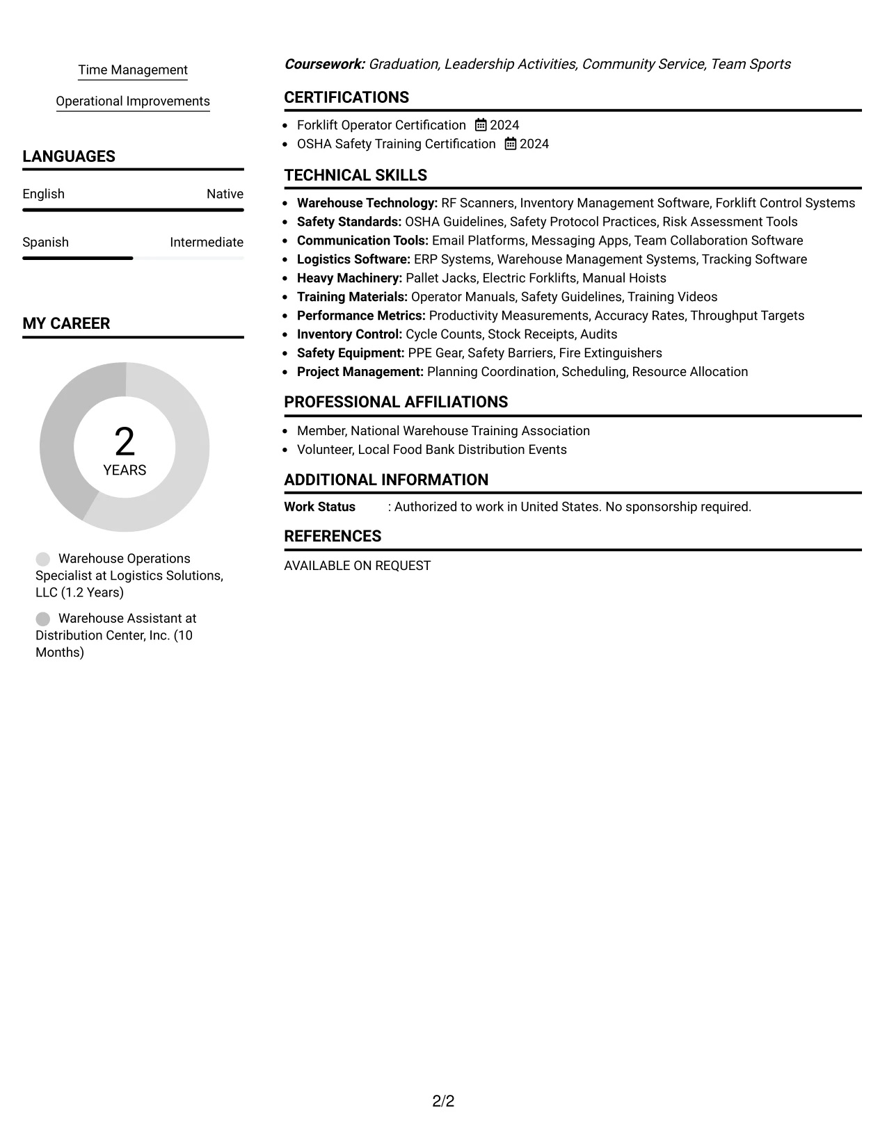 Resume Example Page 2