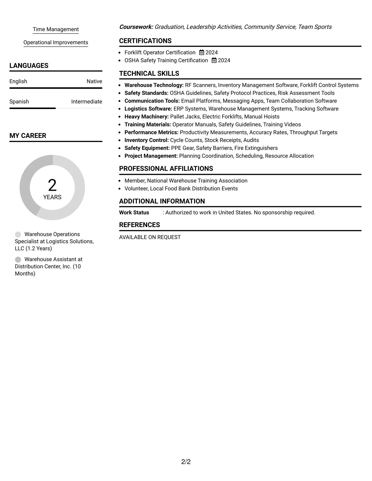 Resume Example Page 2