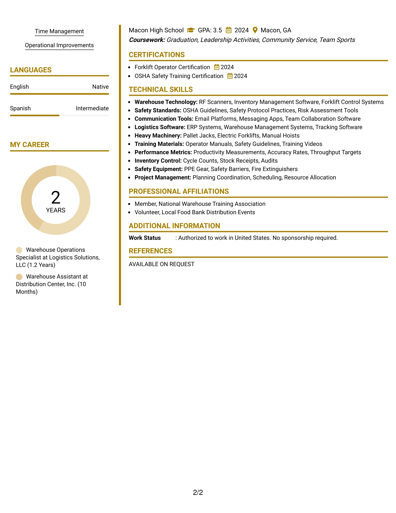 Resume Example Page 2